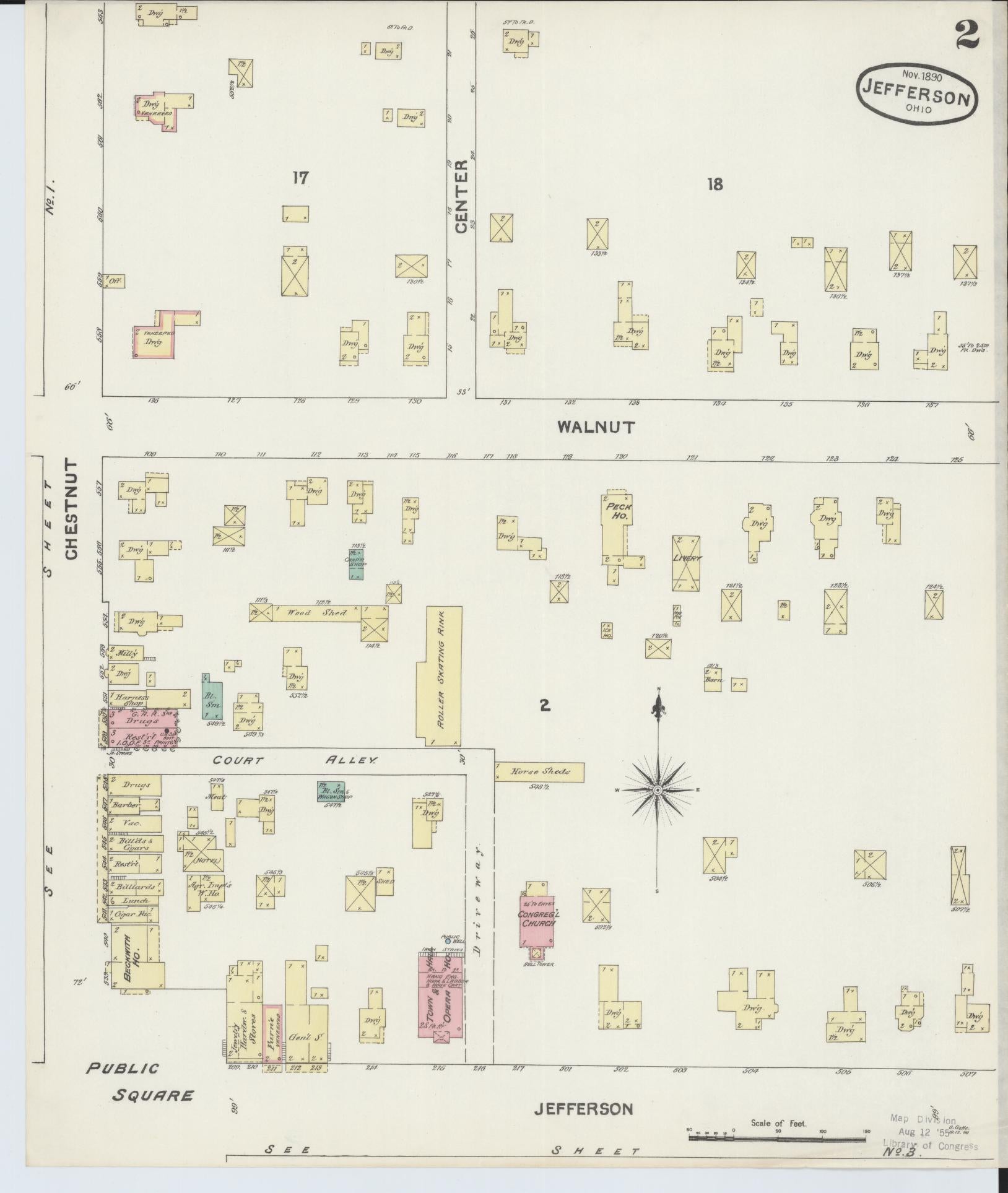 Sanborn Fire Insurance Map from Jefferson, Ashtabula County, Ohio (1890), Sheet #0002 - Complete Map Set gallery image, historic Sanborn map, vintage wall art, Ohio Ohio