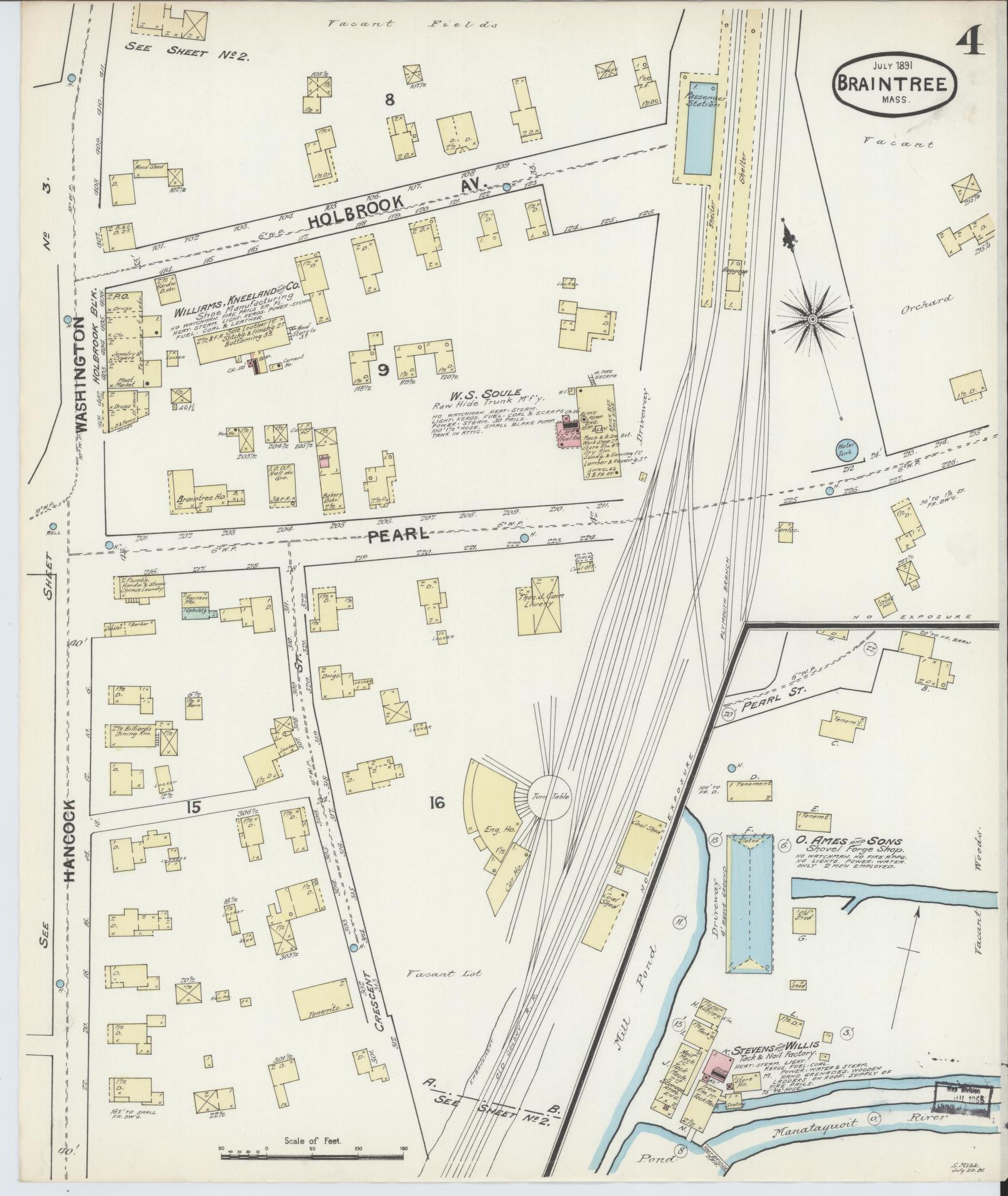 Sanborn Fire Insurance Map from Braintree, Norfolk County, Massachusetts (1891), Sheet #0004 - Complete Map Set gallery image, historic Sanborn map, vintage wall art, Massachusetts Massachusetts