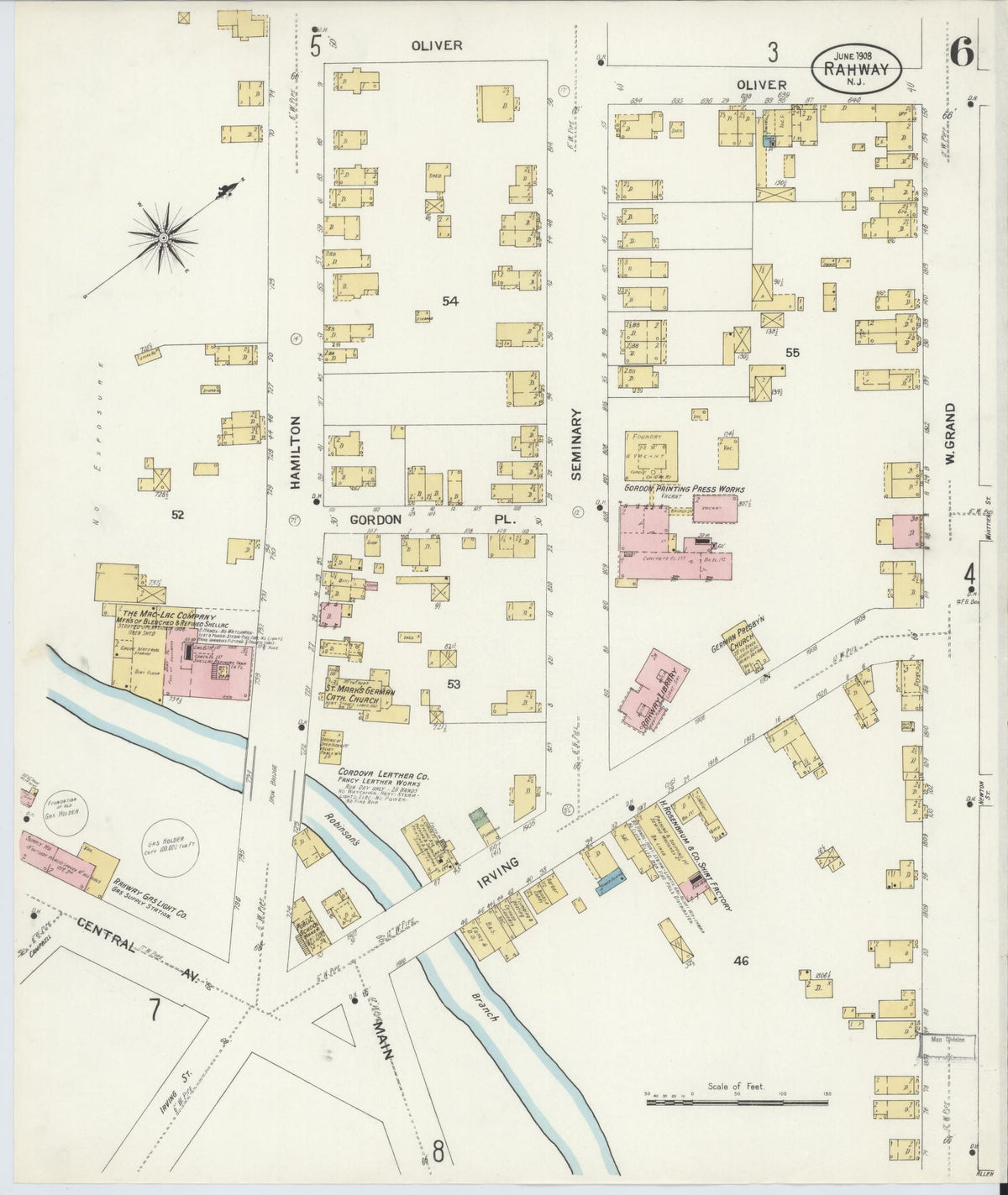 Sanborn Fire Insurance Map from Rahway, Union County, New Jersey (1908), Sheet #0006 - Complete Map Set gallery image, historic Sanborn map, vintage wall art, New Jersey New Jersey