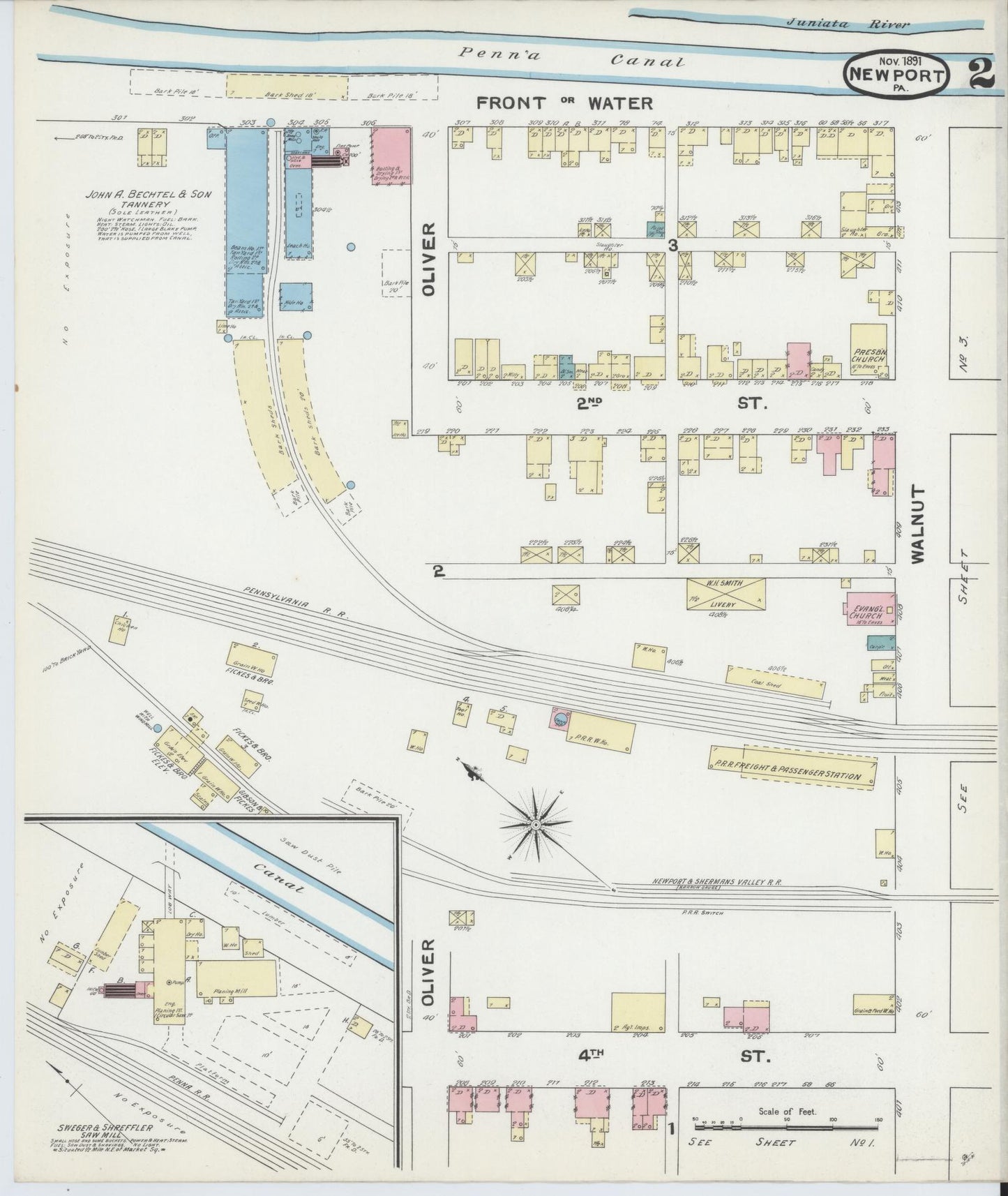 Sanborn Fire Insurance Map from Newport, Perry County, Pennsylvania (1891), Sheet #0002 - Complete Map Set gallery image, historic Sanborn map, vintage wall art, Pennsylvania Pennsylvania