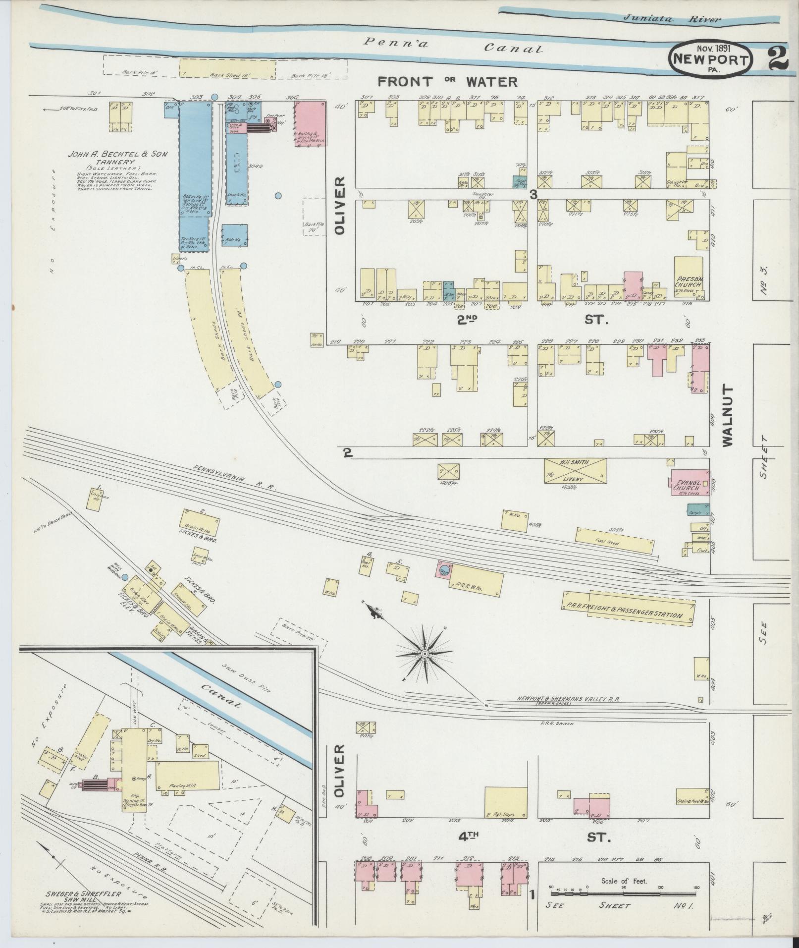 Sanborn Fire Insurance Map from Newport, Perry County, Pennsylvania (1891), Sheet #0002 - Complete Map Set gallery image, historic Sanborn map, vintage wall art, Pennsylvania Pennsylvania