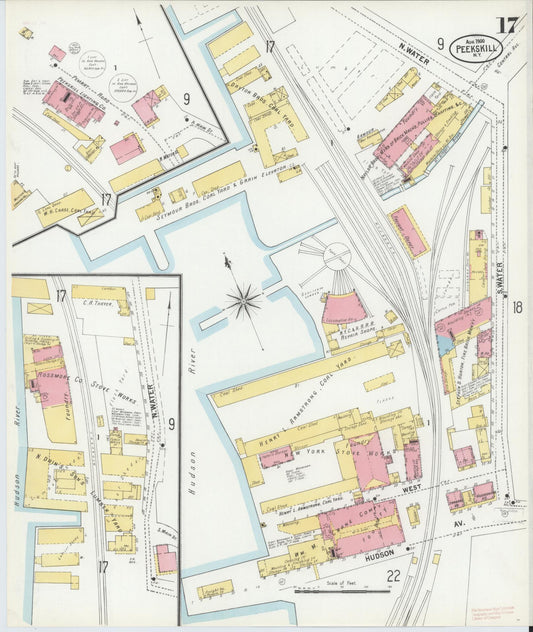 Sanborn Fire Insurance Map from Peekskill, Westchester County, New York (1900), Sheet #0017 - Historic Sanborn Fire Insurance Map Print, vintage old map wall art, antique decor, genealogy gift, New York New York map