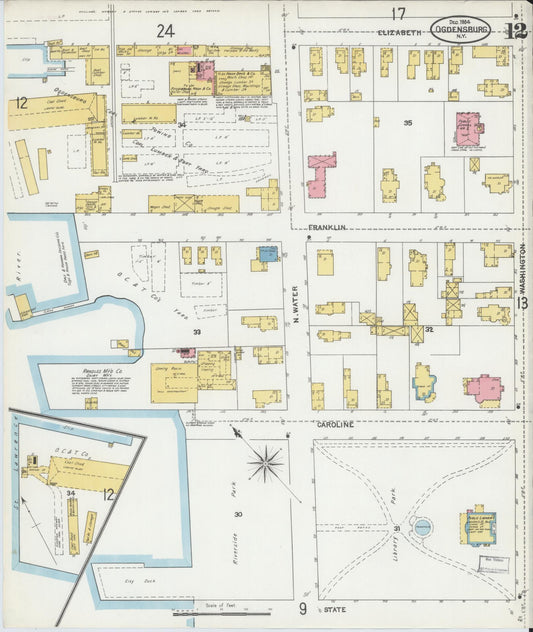 Sanborn Fire Insurance Map from Ogdensburg, St. Lawrence County, New York (1904), Sheet #0012 - Historic Sanborn Fire Insurance Map Print, vintage old map wall art, antique decor, genealogy gift, New York New York map