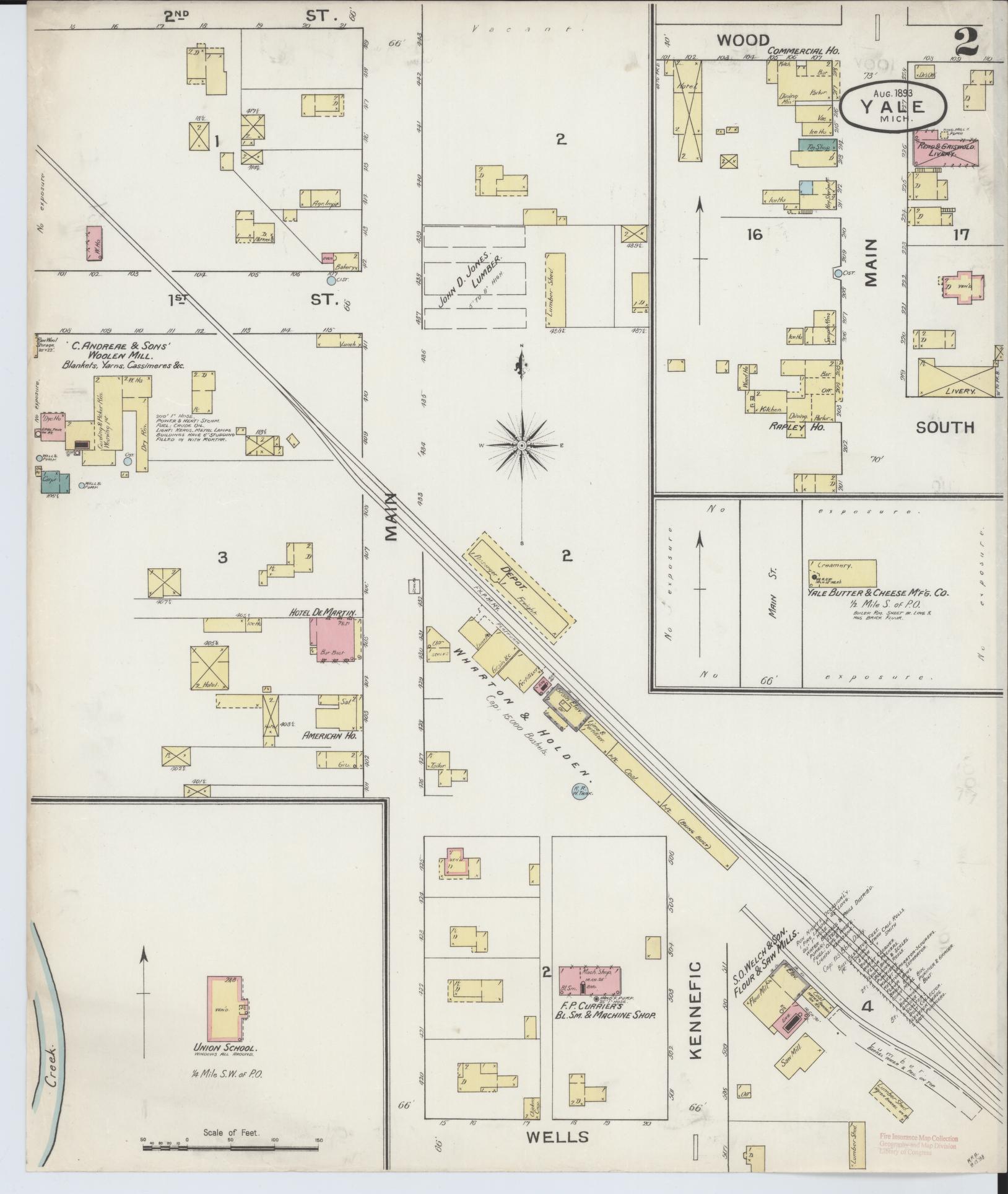 Sanborn Fire Insurance Map from Yale, Saint Clair County, Michigan (1893), Sheet #0002 - Complete Map Set gallery image, historic Sanborn map, vintage wall art, Michigan Michigan