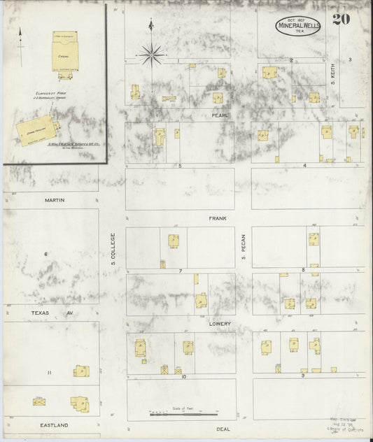 Sanborn Fire Insurance Map from Mineral Wells, Palo Pinto County, Texas (1907), Sheet #0020 - Historic Sanborn Fire Insurance Map Print, vintage old map wall art, antique decor, genealogy gift, Texas Texas map