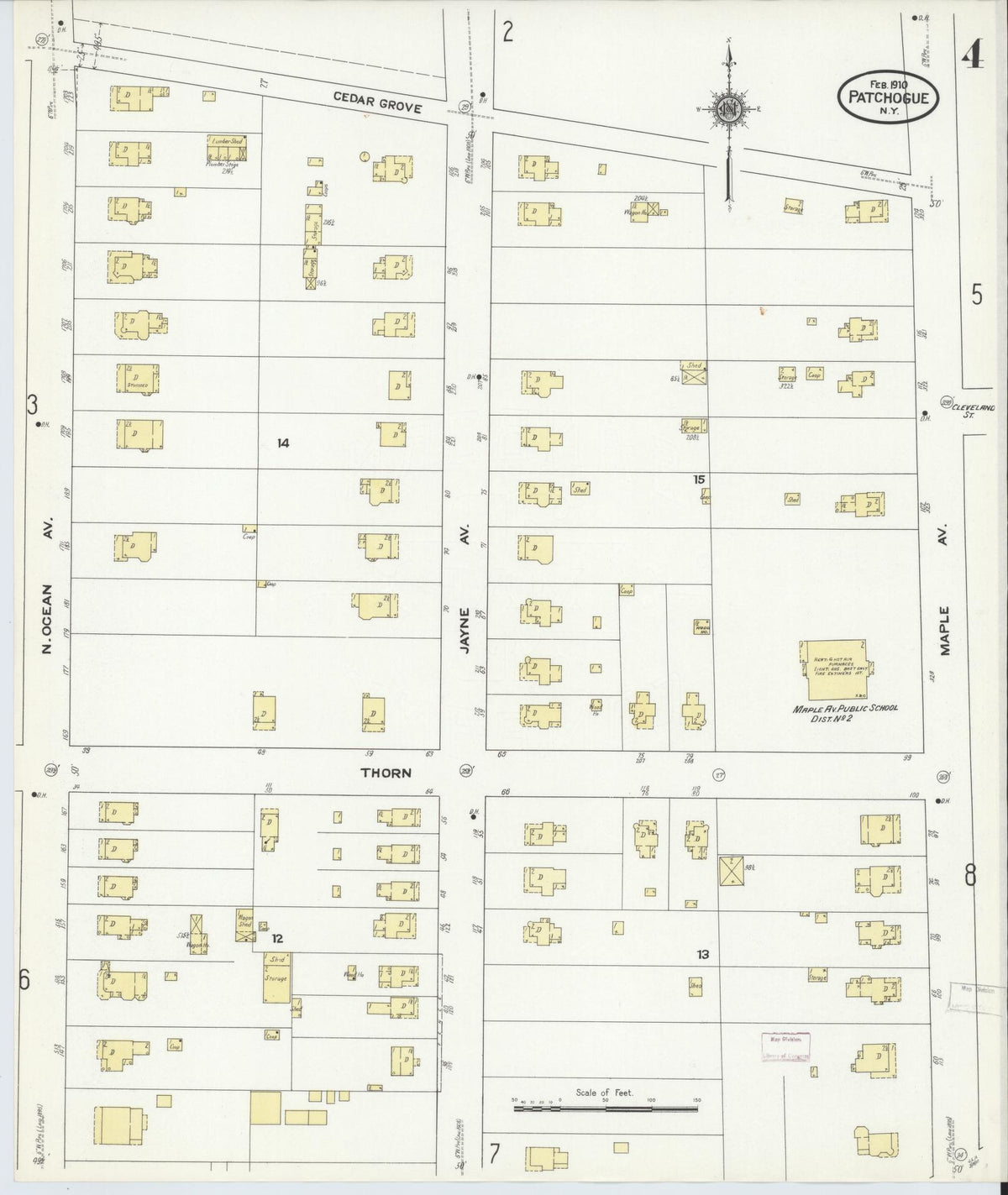 Sanborn Fire Insurance Map from Patchogue, Suffolk County, New York (1910), Sheet #0004 - Complete Map Set gallery image, historic Sanborn map, vintage wall art, New York New York