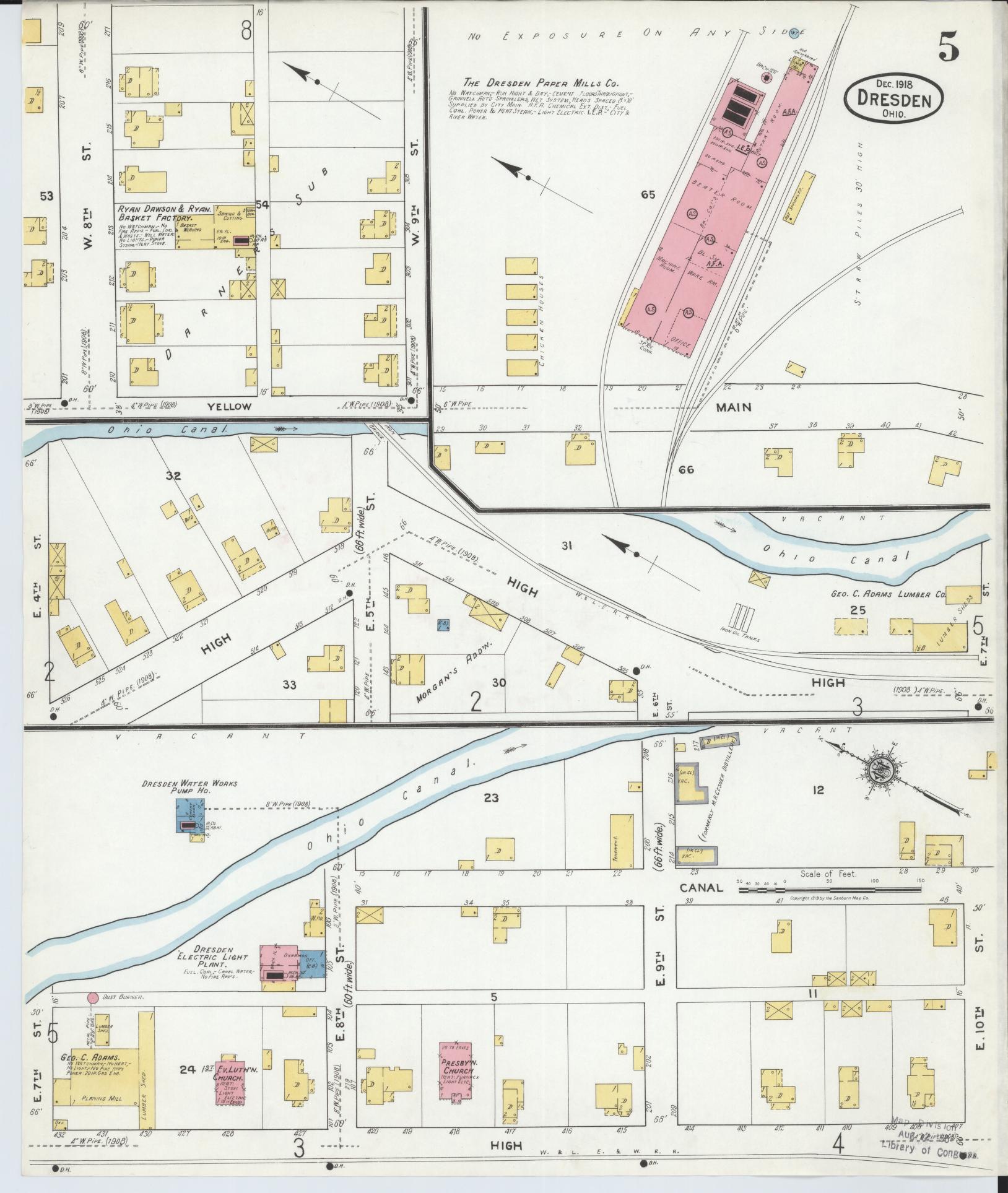 Sanborn Fire Insurance Map from Dresden, Muskingum County, Ohio (1918), Sheet #0005 - Historic Sanborn Fire Insurance Map Print, vintage old map wall art, antique decor, genealogy gift, Ohio Ohio map