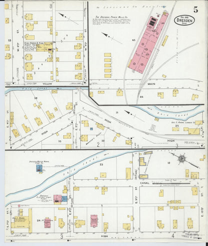Sanborn Fire Insurance Map from Dresden, Muskingum County, Ohio (1918), Sheet #0005 - Historic Sanborn Fire Insurance Map Print, vintage old map wall art, antique decor, genealogy gift, Ohio Ohio map