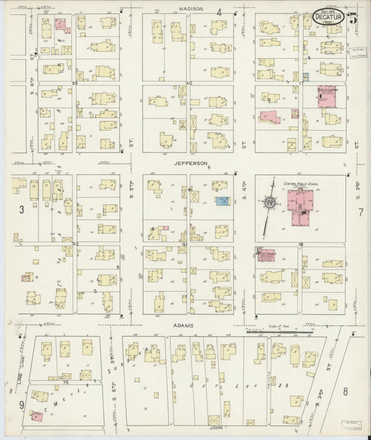 Sanborn Fire Insurance Map from Decatur, Adams County, Indiana (1914), Sheet #0005 - Historic Sanborn Fire Insurance Map Print, vintage old map wall art, antique decor, genealogy gift, Indiana Indiana map