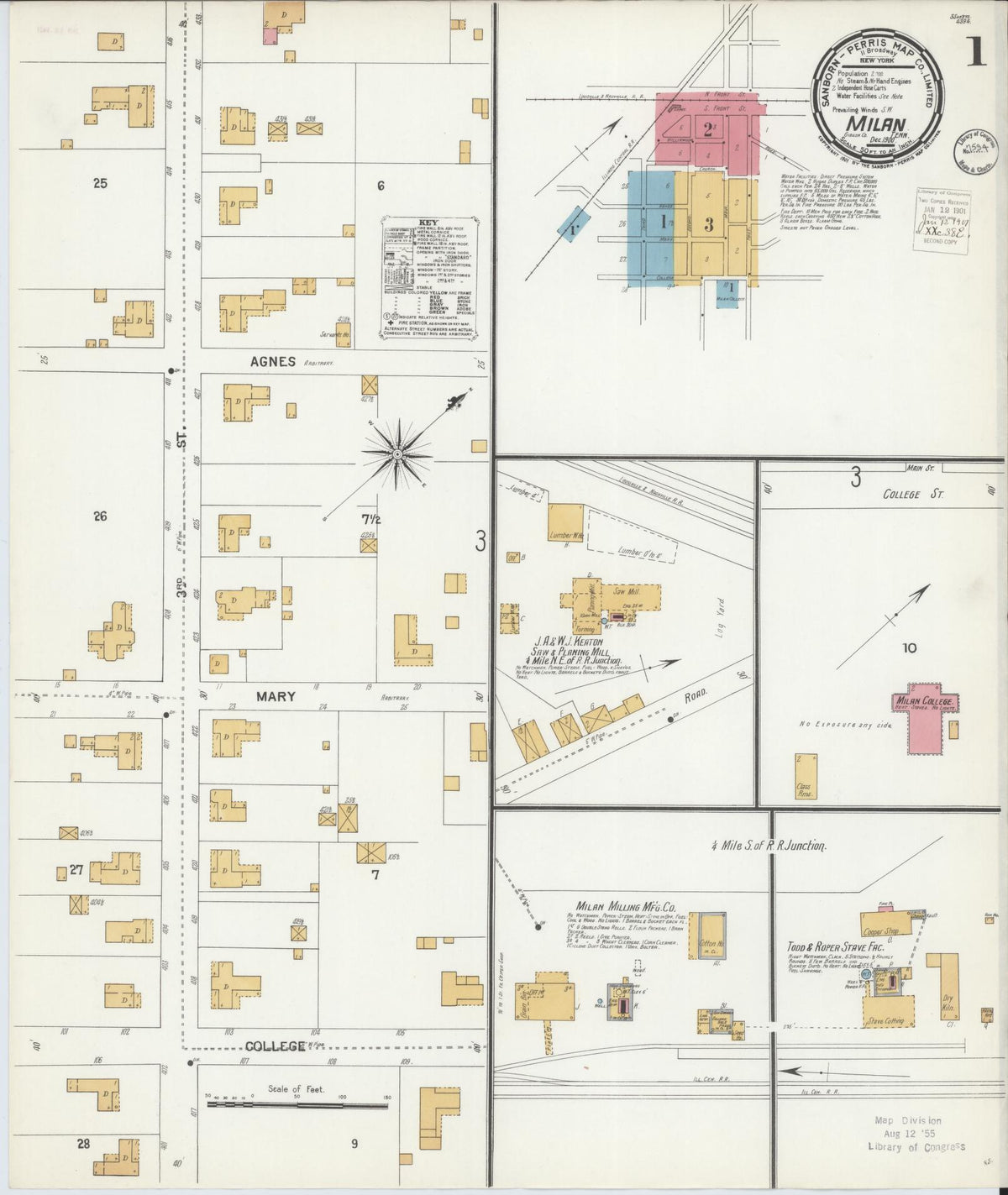 Sanborn Fire Insurance Map from Milan, Gibson County, Tennessee (1900), Sheet #0001 - Historic Sanborn Fire Insurance Map Print, vintage old map wall art, antique decor, genealogy gift, Tennessee Tennessee map