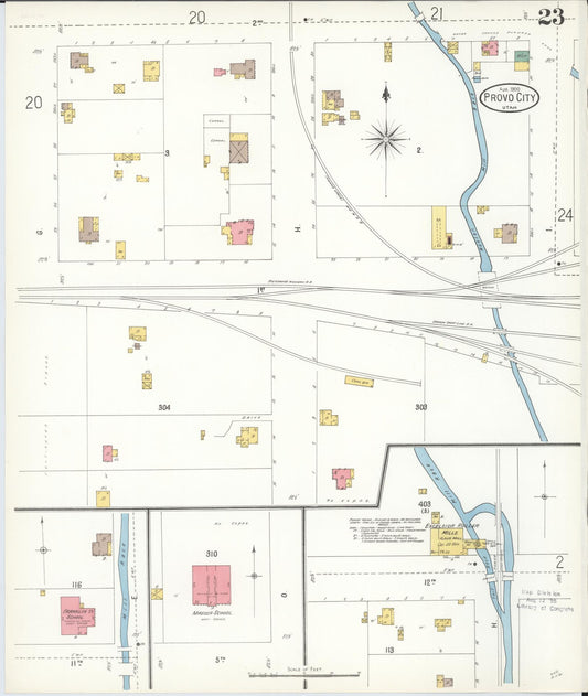 Sanborn Fire Insurance Map from Provo, Utah County, Utah (1900), Sheet #0023 - Historic Sanborn Fire Insurance Map Print, vintage old map wall art, antique decor, genealogy gift, Provo Utah map