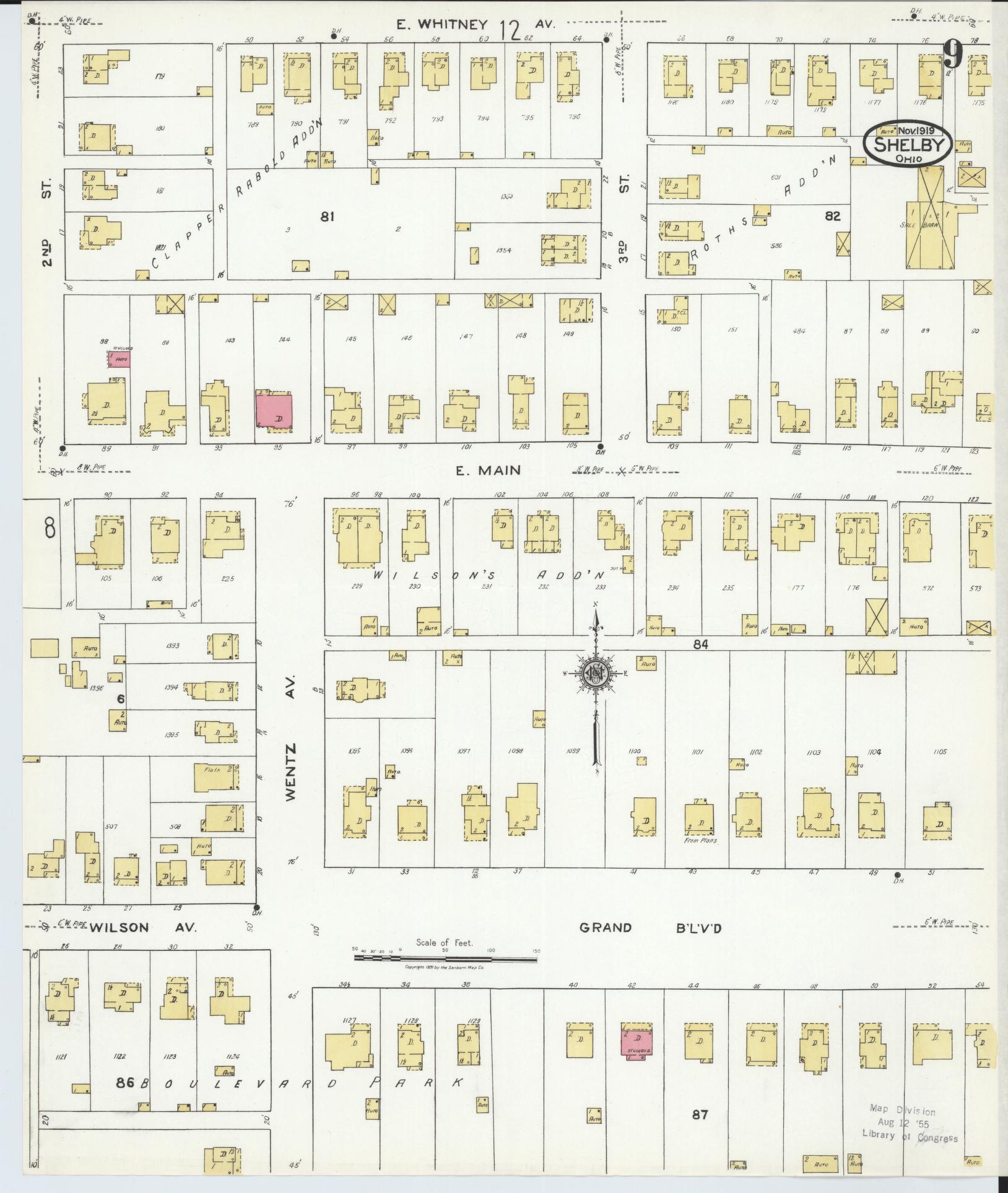 Sanborn Fire Insurance Map from Shelby, Richland County, Ohio (1919), Sheet #0009 - Complete Map Set gallery image, historic Sanborn map, vintage wall art, Ohio Ohio