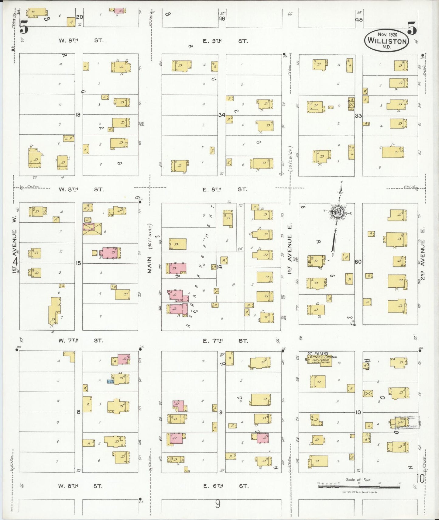 Sanborn Fire Insurance Map from Williston, Williams County, North Dakota (1926), Sheet #0005 - Complete Map Set gallery image, historic Sanborn map, vintage wall art, North Dakota North Dakota
