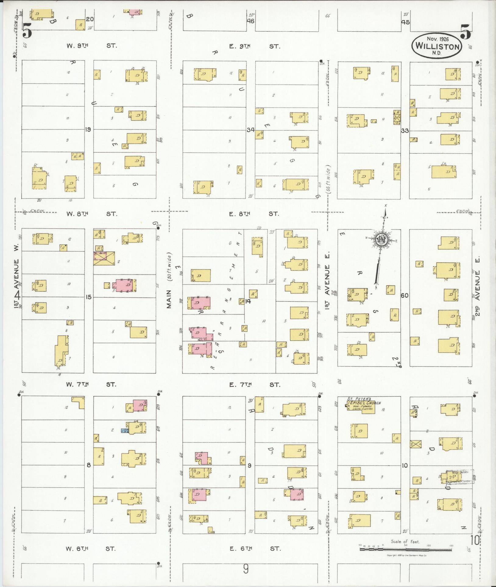 Sanborn Fire Insurance Map from Williston, Williams County, North Dakota (1926), Sheet #0005 - Complete Map Set gallery image, historic Sanborn map, vintage wall art, North Dakota North Dakota