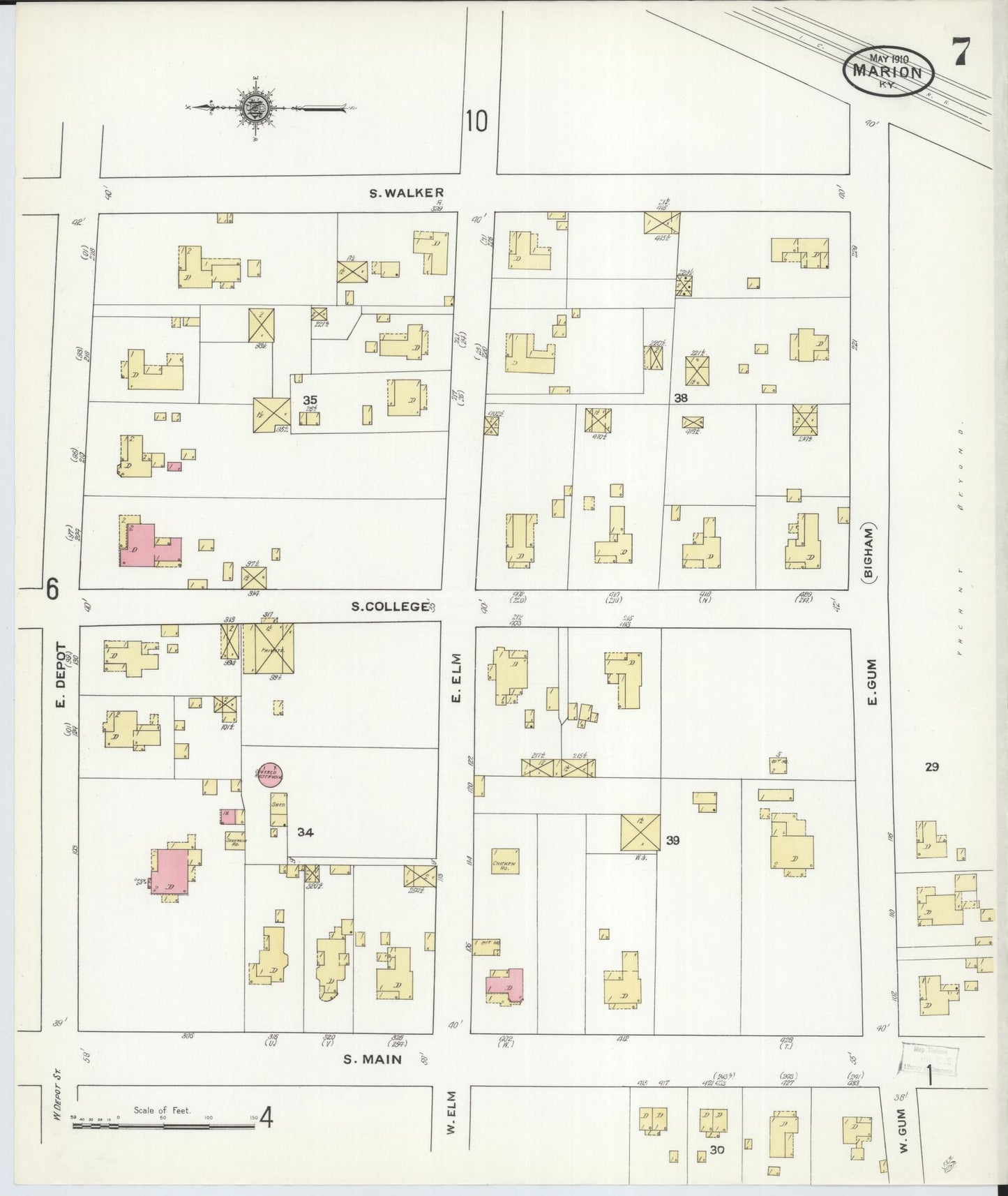 Sanborn Fire Insurance Map from Marion, Crittenden County, Kentucky (1910), Sheet #0007 - Historic Sanborn Fire Insurance Map Print, vintage old map wall art, antique decor, genealogy gift, Kentucky Kentucky map