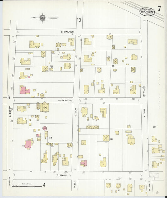 Sanborn Fire Insurance Map from Marion, Crittenden County, Kentucky (1910), Sheet #0007 - Historic Sanborn Fire Insurance Map Print, vintage old map wall art, antique decor, genealogy gift, Kentucky Kentucky map