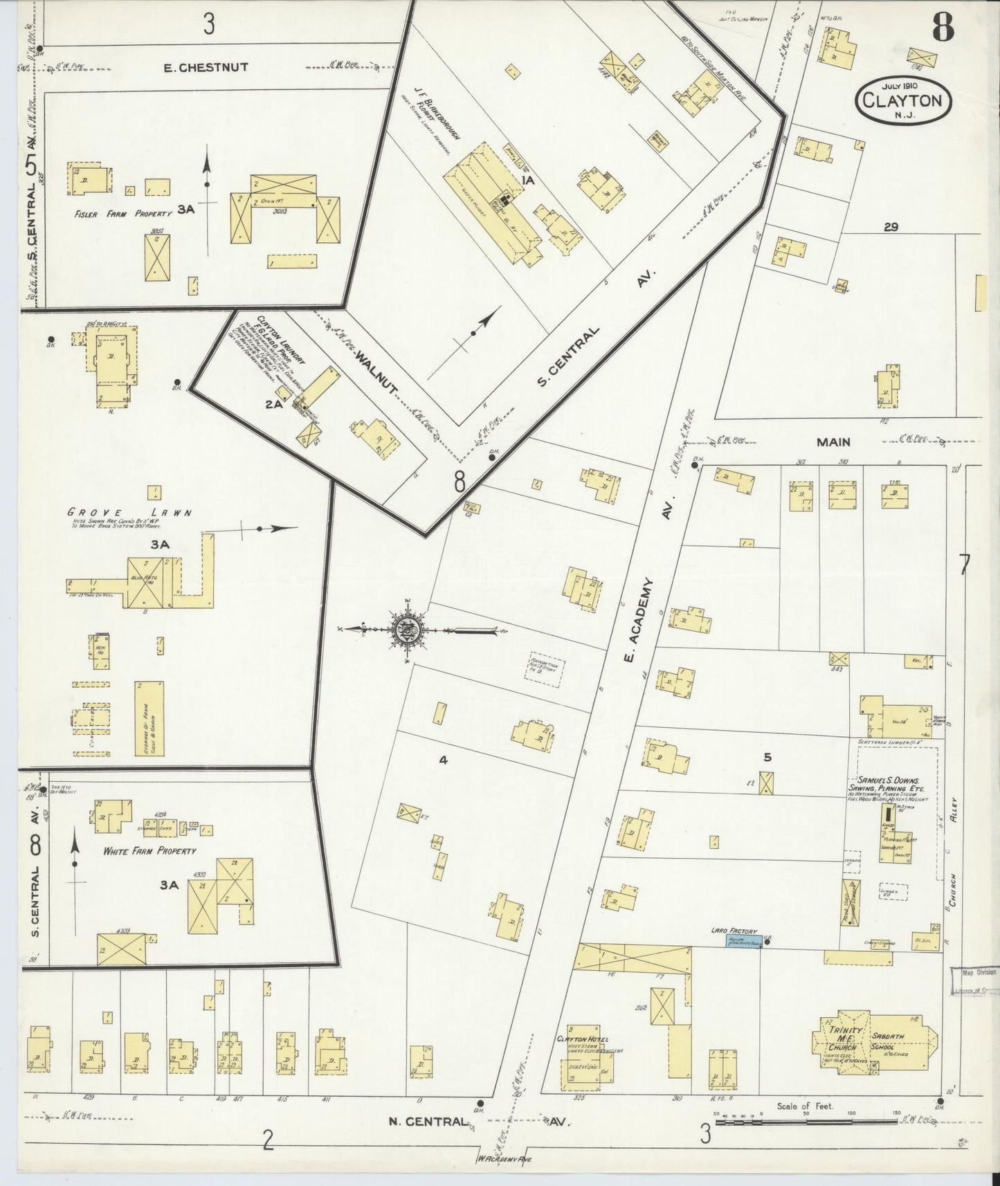 Sanborn Fire Insurance Map from Clayton, Gloucester County, New Jersey (1910), Sheet #0008 - Complete Map Set gallery image, historic Sanborn map, vintage wall art, New Jersey New Jersey