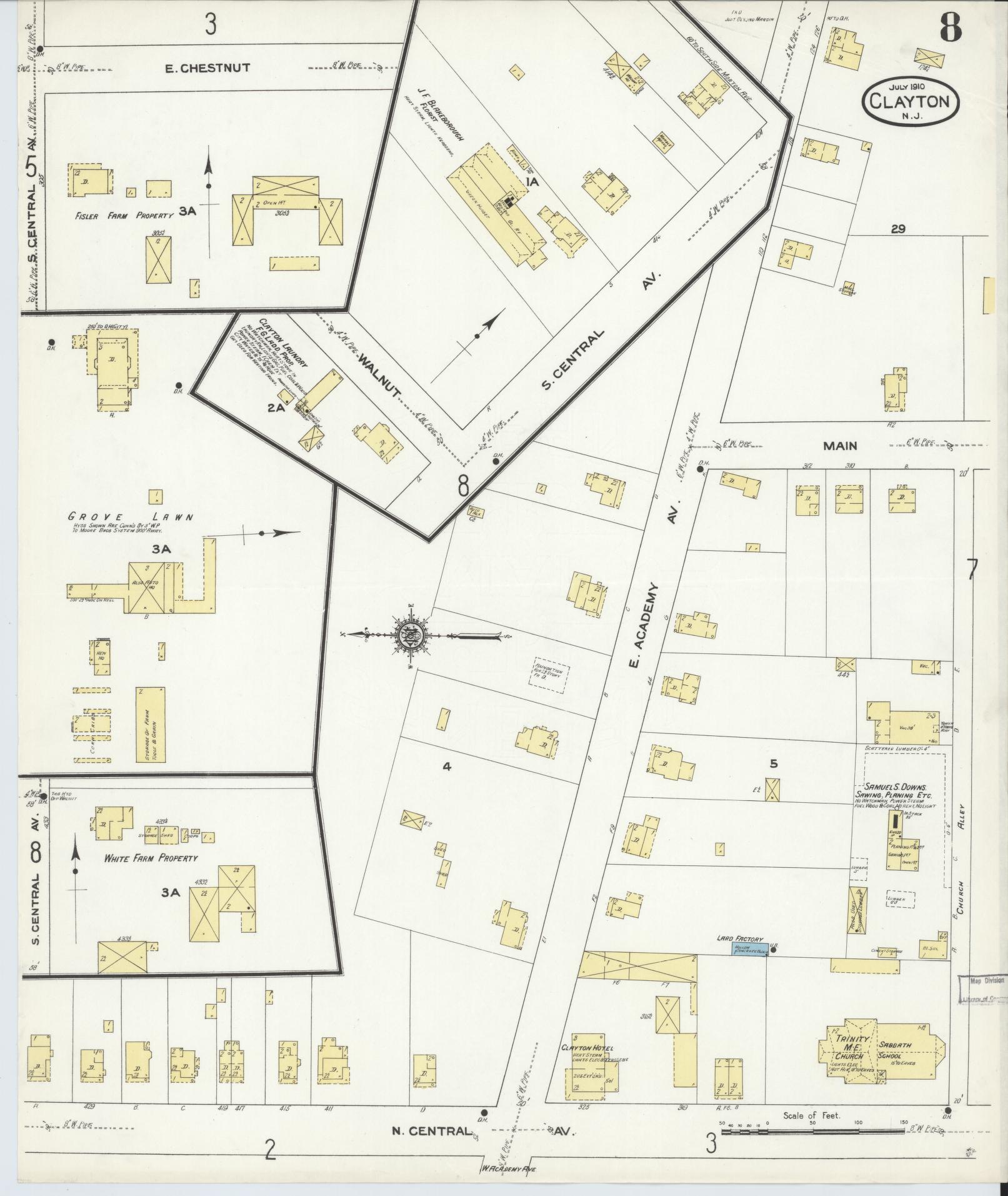 Sanborn Fire Insurance Map from Clayton, Gloucester County, New Jersey (1910), Sheet #0008 - Complete Map Set gallery image, historic Sanborn map, vintage wall art, New Jersey New Jersey