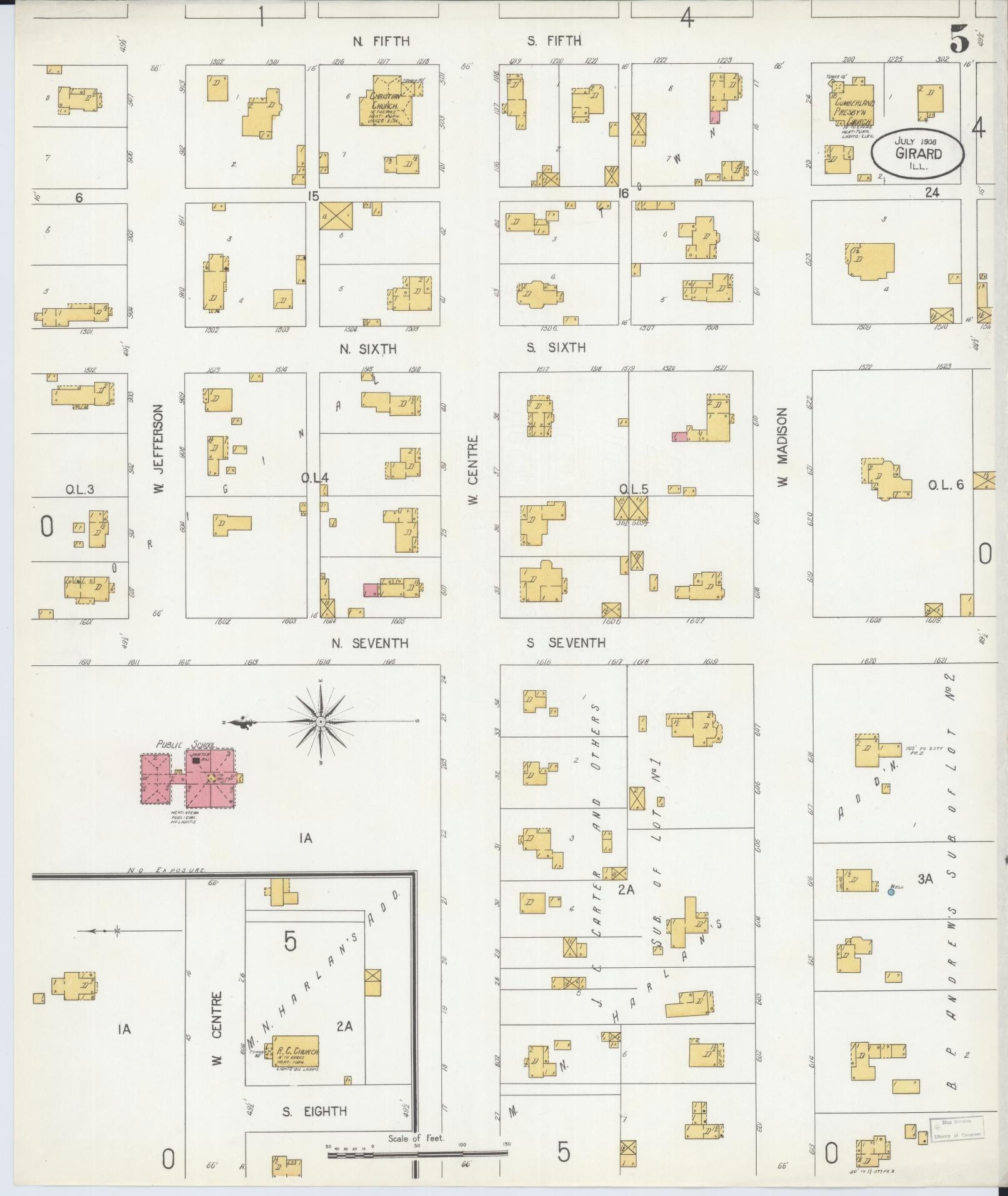 Sanborn Fire Insurance Map from Girard, Macoupin County, Illinois (1906), Sheet #0005 - Complete Map Set gallery image, historic Sanborn map, vintage wall art, Illinois Illinois