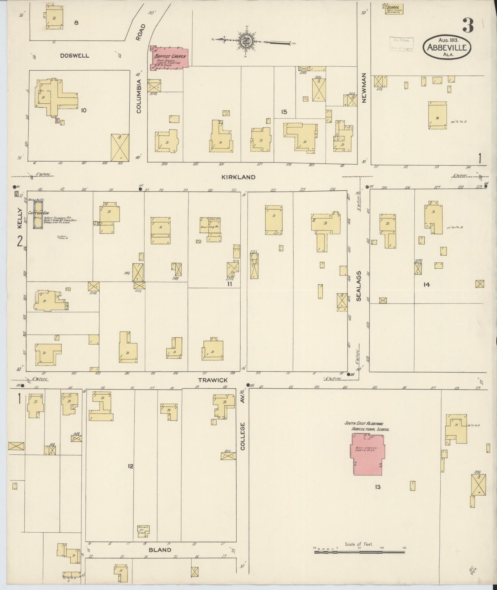 Sanborn Fire Insurance Map from Abbeville, Henry County, Alabama (1913), Sheet #0003 - Complete Map Set gallery image, historic Sanborn map, vintage wall art, Alabama Alabama