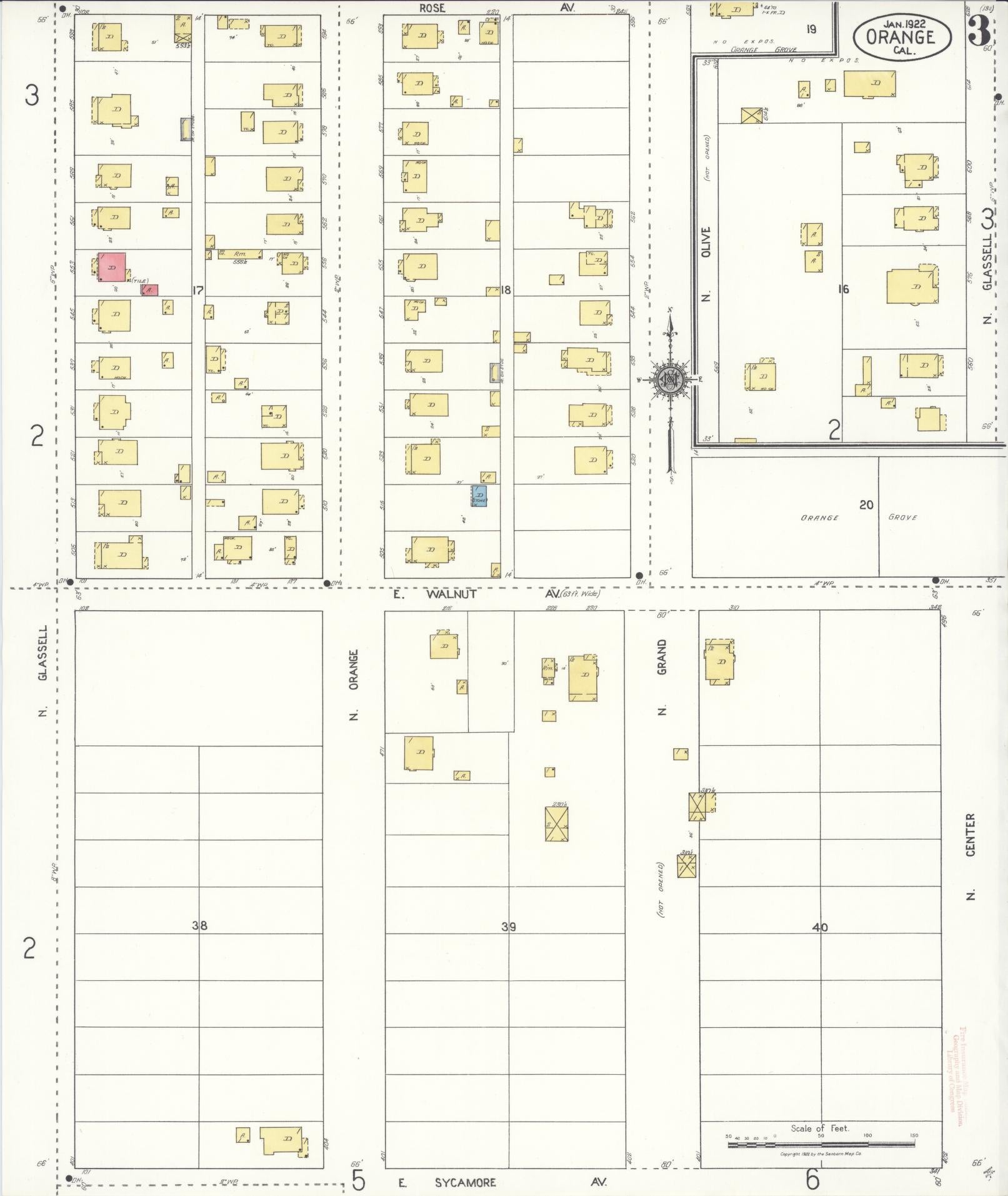 Sanborn Fire Insurance Map from Orange, Orange County, California (1922), Sheet #0003 - Complete Map Set gallery image, historic Sanborn map, vintage wall art, California California