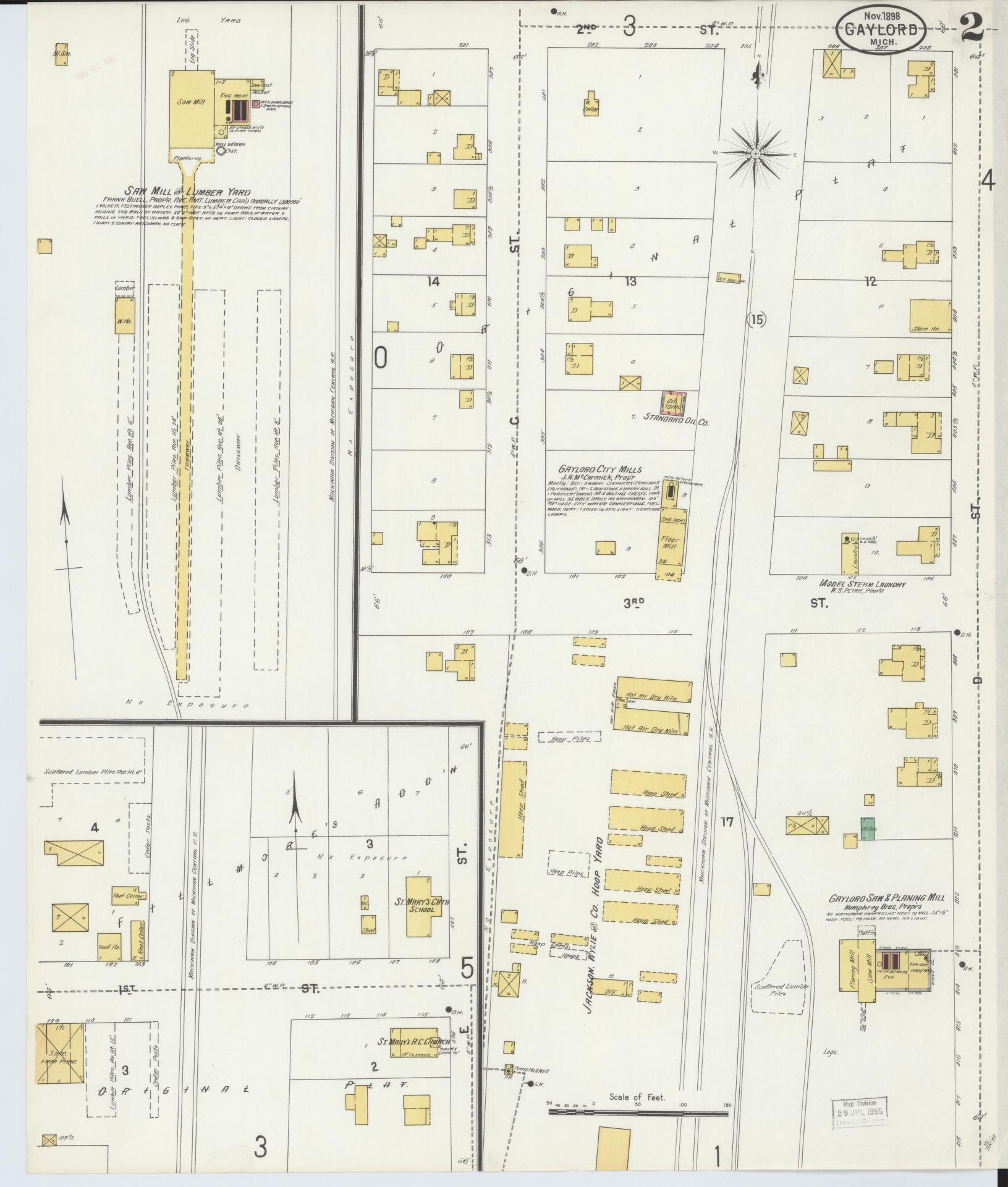 Sanborn Fire Insurance Map from Gaylord, Otsego County, Michigan (1898), Sheet #0002 - Complete Map Set gallery image, historic Sanborn map, vintage wall art, Michigan Michigan