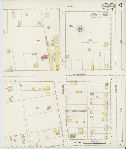 Sanborn Fire Insurance Map from San Angelo, Tom Green County, Texas (1894), Sheet #0006 - Historic Sanborn Fire Insurance Map Print, vintage old map wall art, antique decor, genealogy gift, Texas Texas map