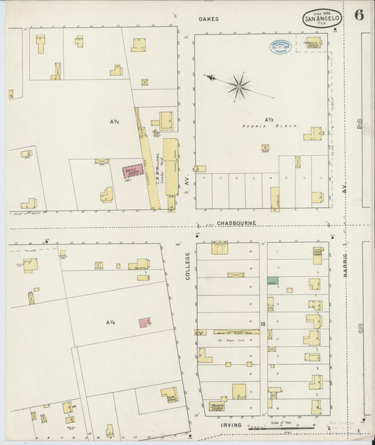 Sanborn Fire Insurance Map from San Angelo, Tom Green County, Texas (1894), Sheet #0006 - Historic Sanborn Fire Insurance Map Print, vintage old map wall art, antique decor, genealogy gift, Texas Texas map