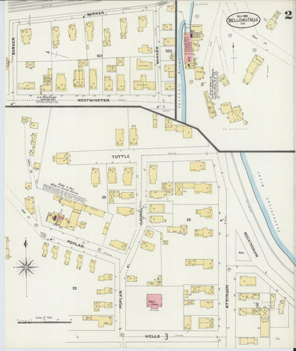 Sanborn Fire Insurance Map from Bellows Falls, Windham County, Vermont (1906), Sheet #0002 - Complete Map Set gallery image, historic Sanborn map, vintage wall art, Vermont Vermont