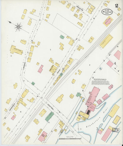 Sanborn Fire Insurance Map from Millville, Worcester County, Massachusetts (1903), Sheet #0002 - Complete Map Set gallery image, historic Sanborn map, vintage wall art, Massachusetts Massachusetts
