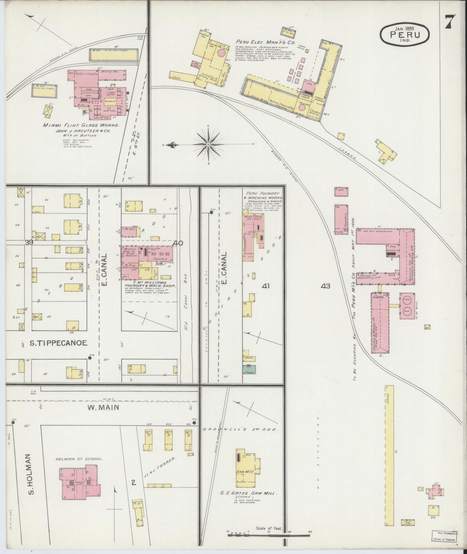 Sanborn Fire Insurance Map from Peru, Miami County, Indiana (1893), Sheet #0007 - Complete Map Set gallery image, historic Sanborn map, vintage wall art, Indiana Indiana