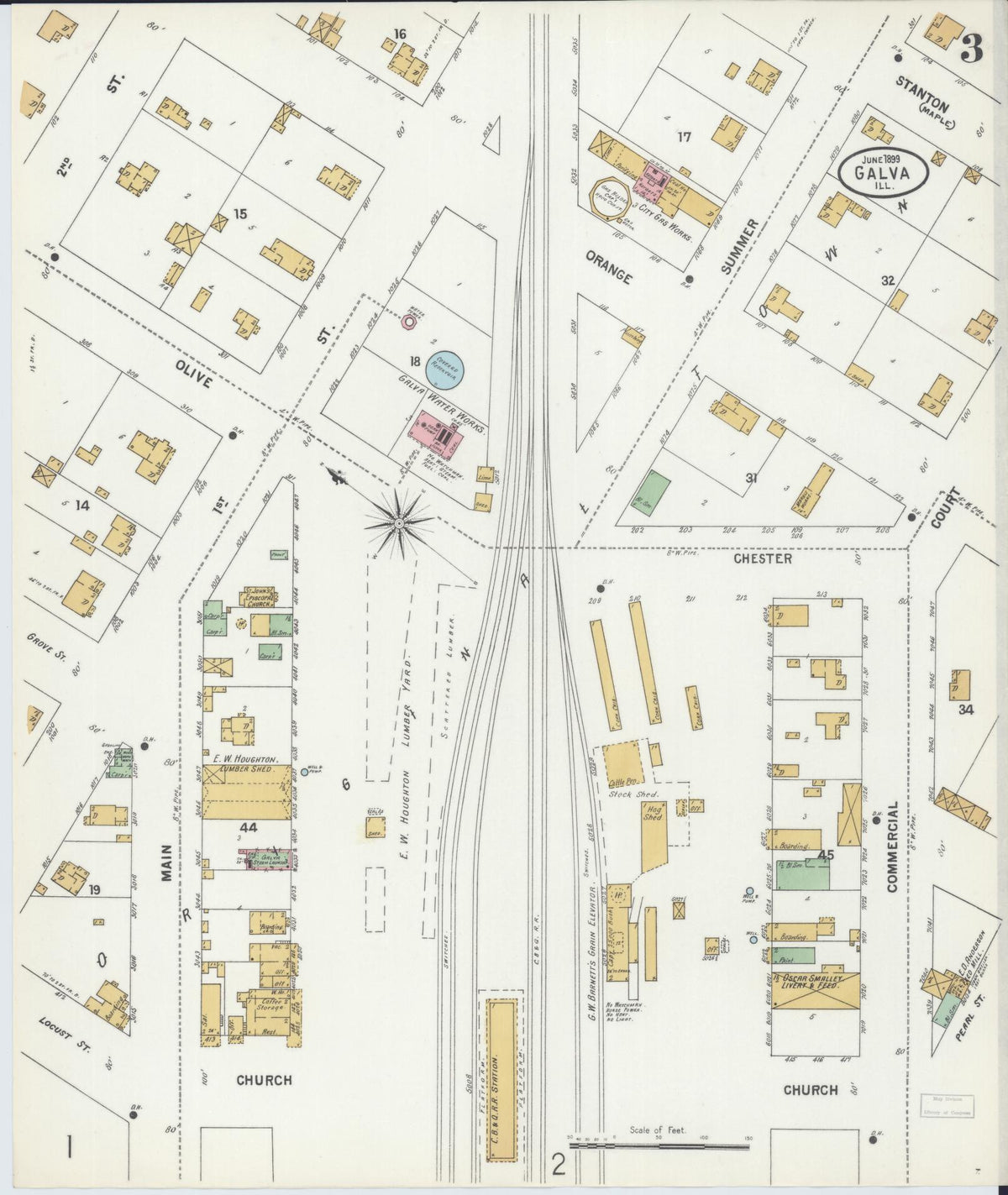 Sanborn Fire Insurance Map from Galva, Henry County, Illinois (1899), Sheet #0003 - Complete Map Set gallery image, historic Sanborn map, vintage wall art, Illinois Illinois