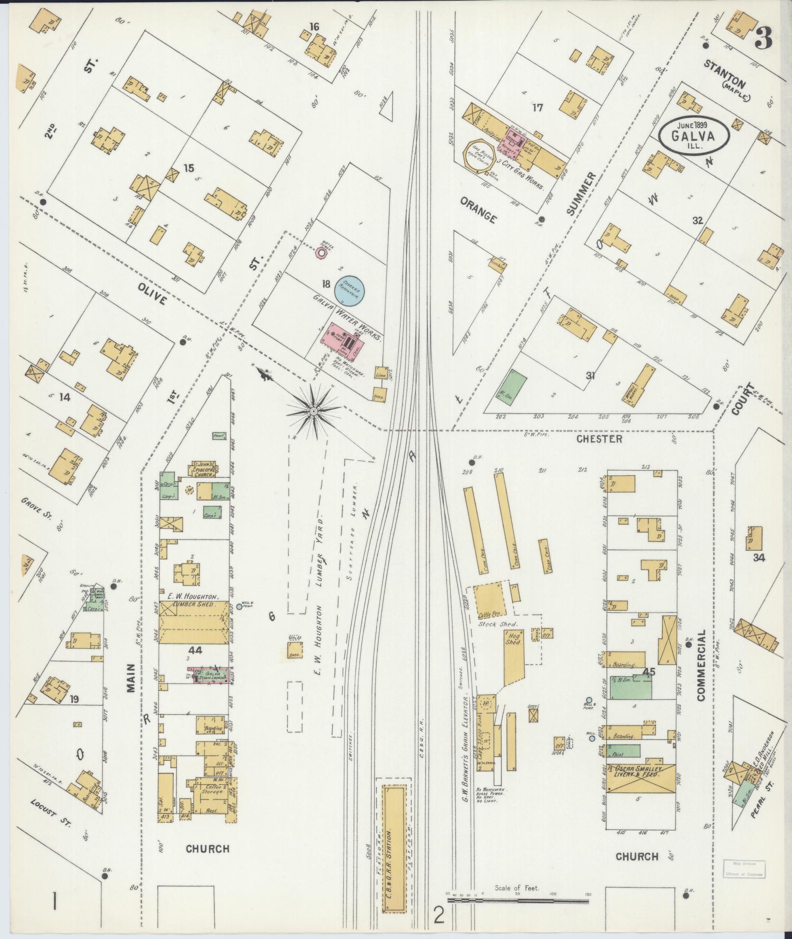 Sanborn Fire Insurance Map from Galva, Henry County, Illinois (1899), Sheet #0003 - Complete Map Set gallery image, historic Sanborn map, vintage wall art, Illinois Illinois