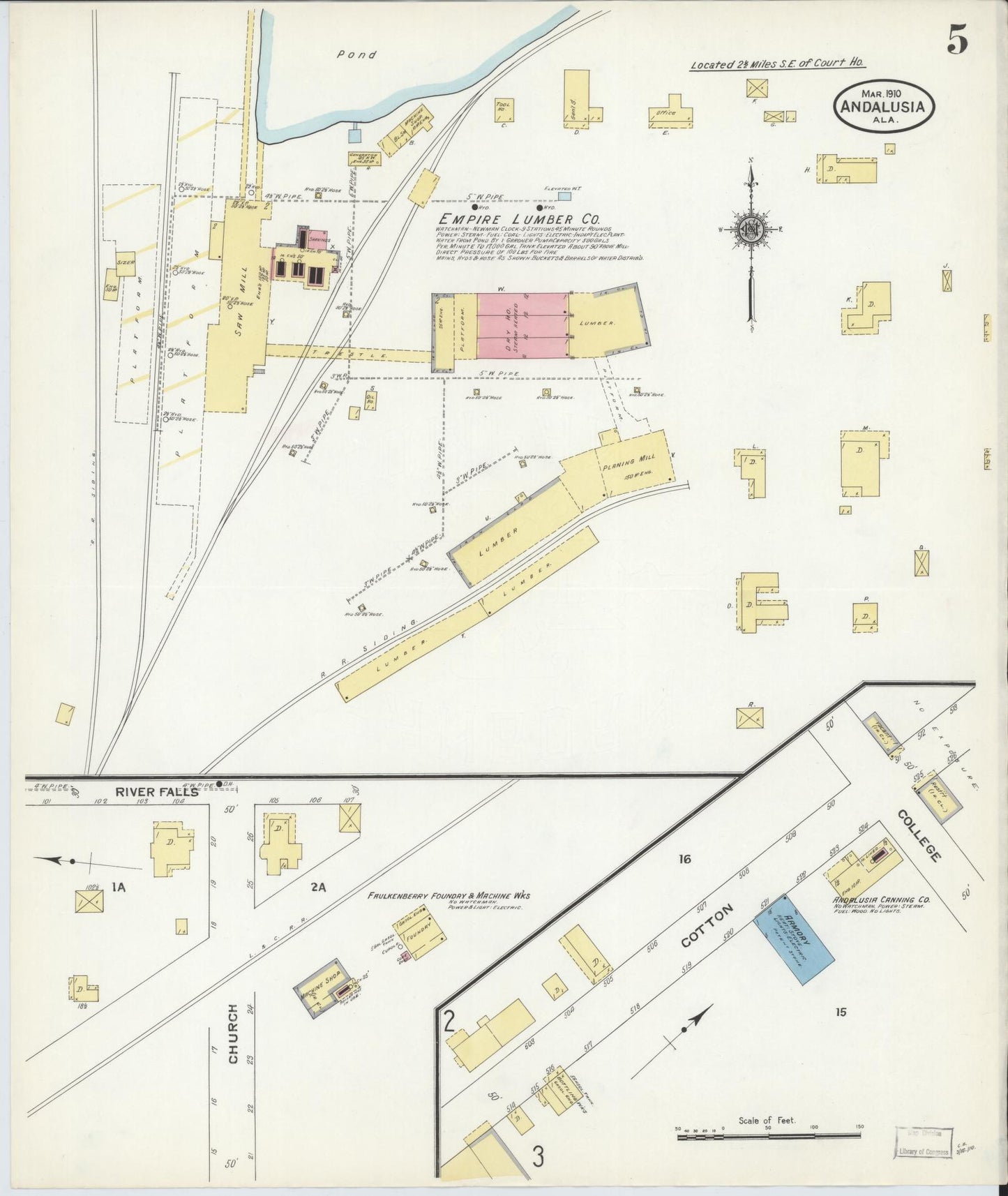 Sanborn Fire Insurance Map from Andalusia, Covington County, Alabama (1910), Sheet #0005 - Historic Sanborn Fire Insurance Map Print, vintage old map wall art, antique decor, genealogy gift, Alabama Alabama map