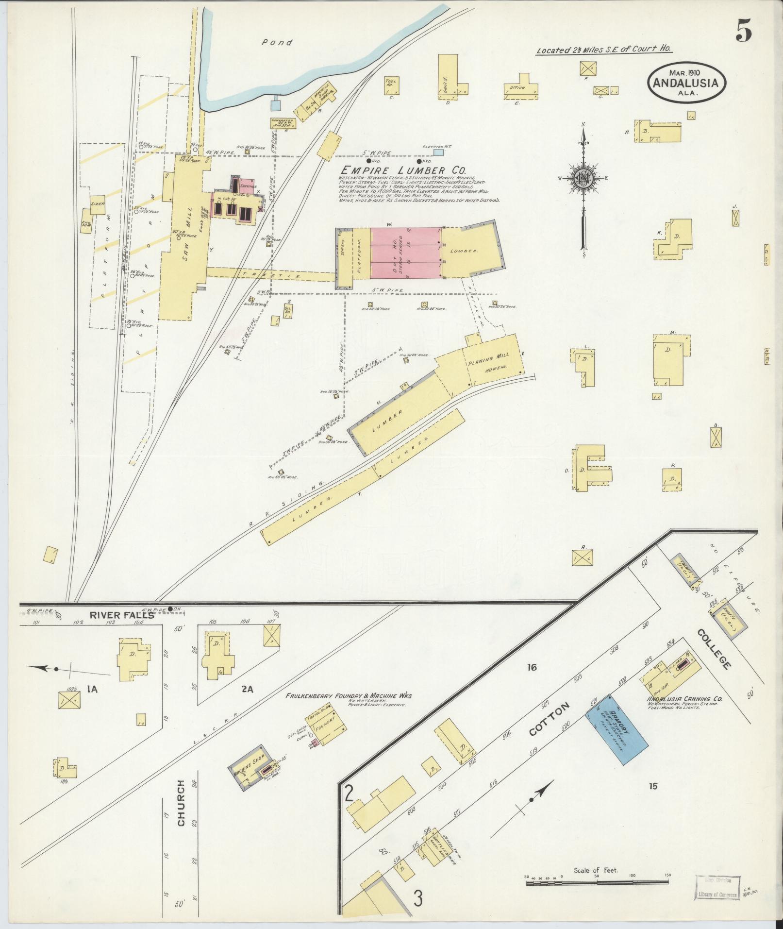 Sanborn Fire Insurance Map from Andalusia, Covington County, Alabama (1910), Sheet #0005 - Historic Sanborn Fire Insurance Map Print, vintage old map wall art, antique decor, genealogy gift, Alabama Alabama map