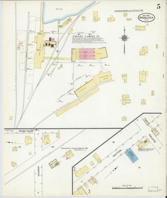 Sanborn Fire Insurance Map from Andalusia, Covington County, Alabama (1910), Sheet #0005 - Historic Sanborn Fire Insurance Map Print, vintage old map wall art, antique decor, genealogy gift, Alabama Alabama map