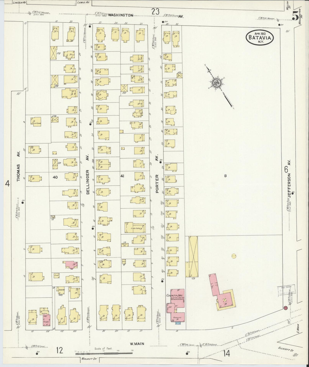 Sanborn Fire Insurance Map from Batavia, Genesee County, New York (1912), Sheet #0005 - Complete Map Set gallery image, historic Sanborn map, vintage wall art, New York New York