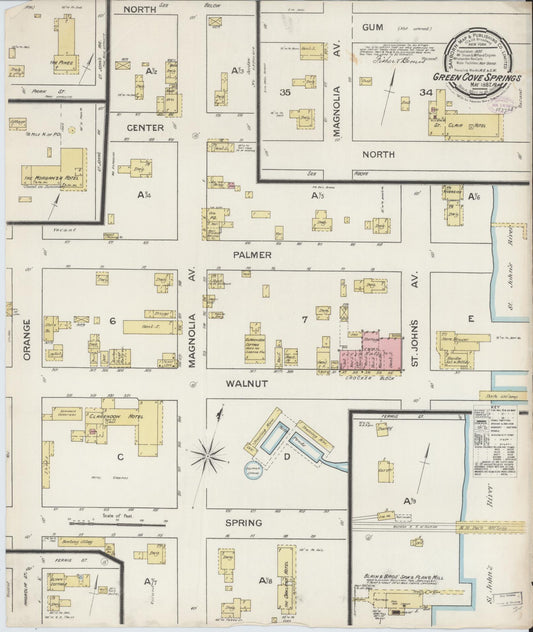 Sanborn Fire Insurance Map from Green Cove Springs, Clay County, Florida (1887), Sheet #0001 - Historic Sanborn Fire Insurance Map Print, vintage old map wall art, antique decor, genealogy gift, Florida Florida map