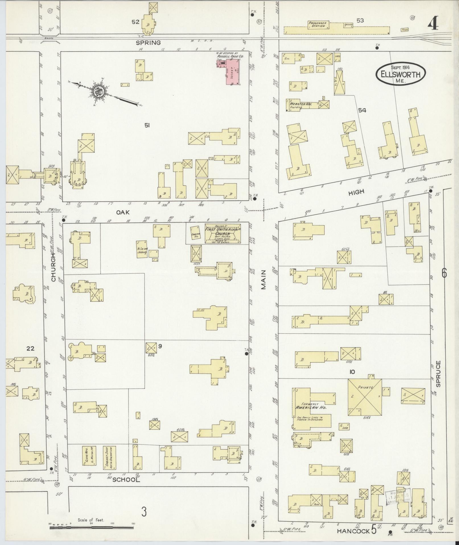 Sanborn Fire Insurance Map from Ellsworth, Hancock County, Maine (1914), Sheet #0004 - Complete Map Set gallery image, historic Sanborn map, vintage wall art, Maine Maine