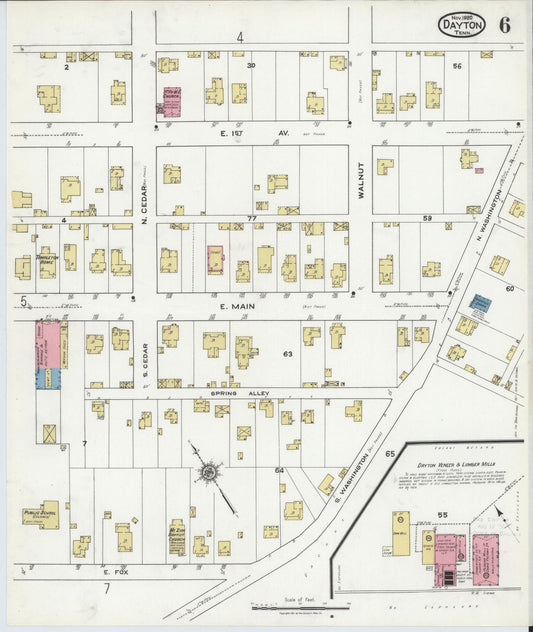 Sanborn Fire Insurance Map from Dayton, Rhea County, Tennessee (1920), Sheet #0006 - Historic Sanborn Fire Insurance Map Print, vintage old map wall art, antique decor, genealogy gift, Tennessee Tennessee map