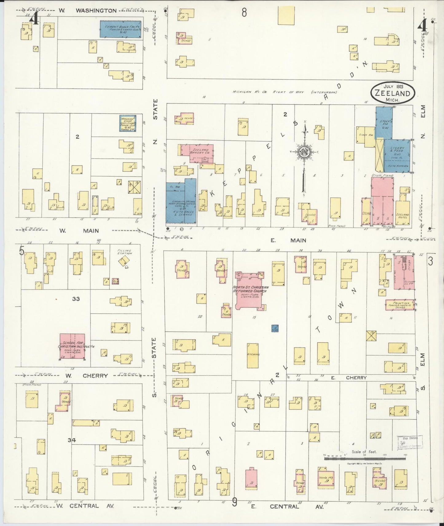 Sanborn Fire Insurance Map from Zeeland, Ottawa County, Michigan (1923), Sheet #0004 - Historic Sanborn Fire Insurance Map Print, vintage old map wall art, antique decor, genealogy gift, Michigan Michigan map