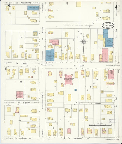 Sanborn Fire Insurance Map from Zeeland, Ottawa County, Michigan (1923), Sheet #0004 - Historic Sanborn Fire Insurance Map Print, vintage old map wall art, antique decor, genealogy gift, Michigan Michigan map