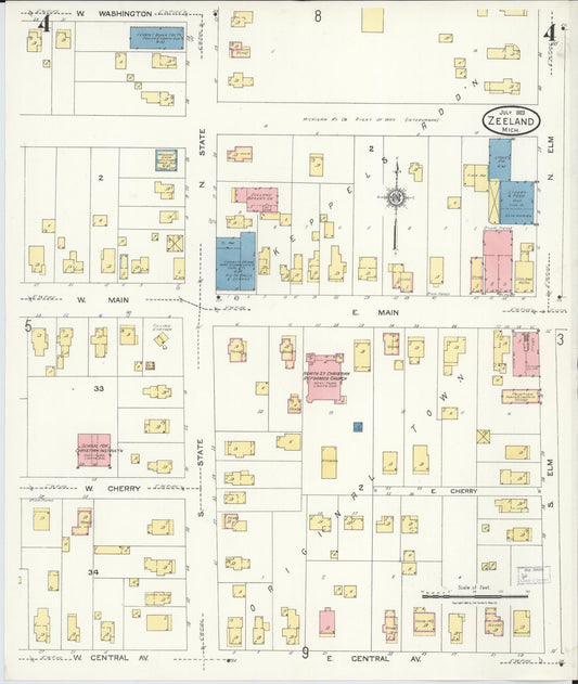 Sanborn Fire Insurance Map from Zeeland, Ottawa County, Michigan (1923), Sheet #0004 - Historic Sanborn Fire Insurance Map Print, vintage old map wall art, antique decor, genealogy gift, Michigan Michigan map