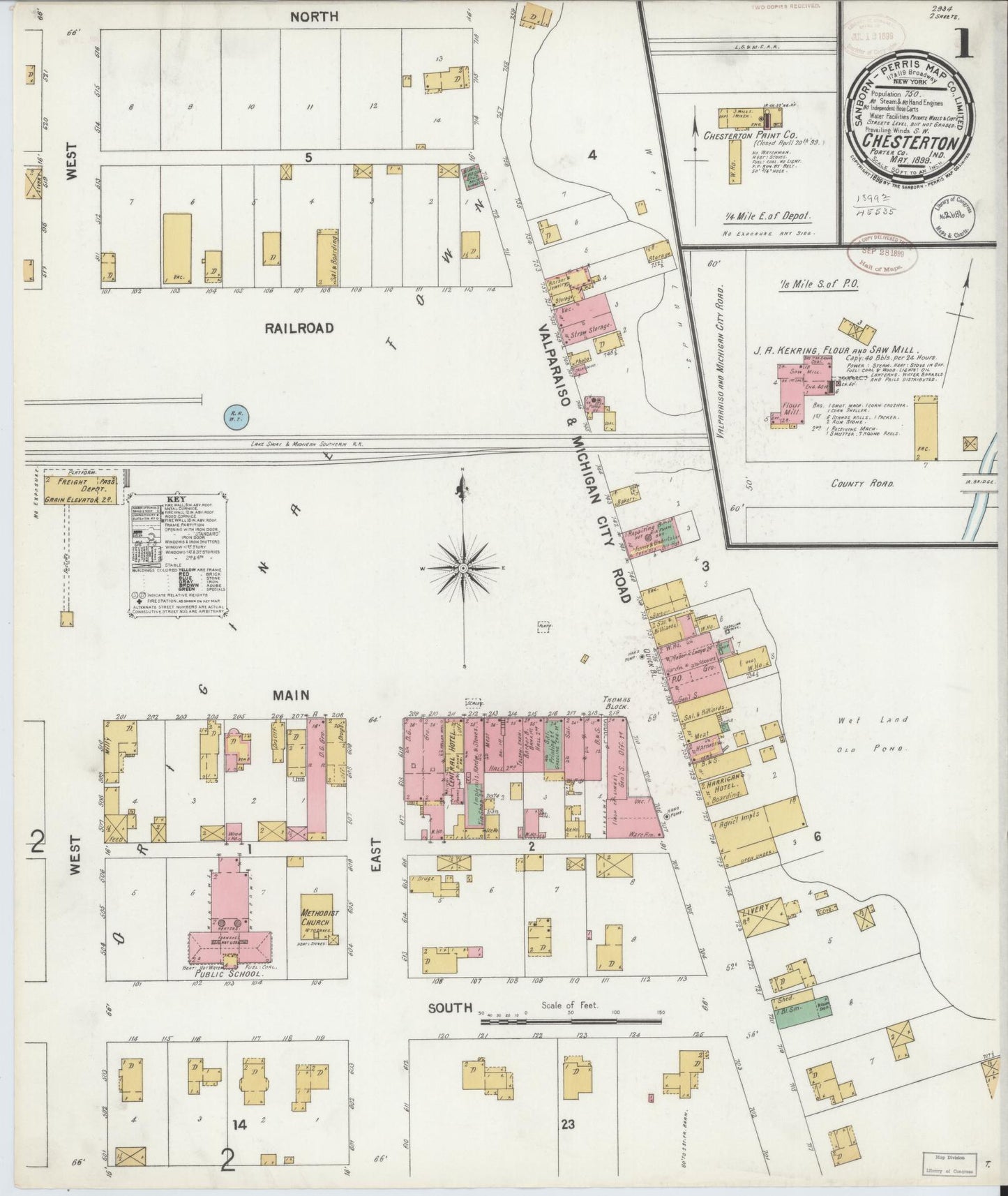 Sanborn Fire Insurance Map from Chesterton, Porter County, Indiana (1899), Sheet #0001 - Complete Map Set gallery image, historic Sanborn map, vintage wall art, Indiana Indiana