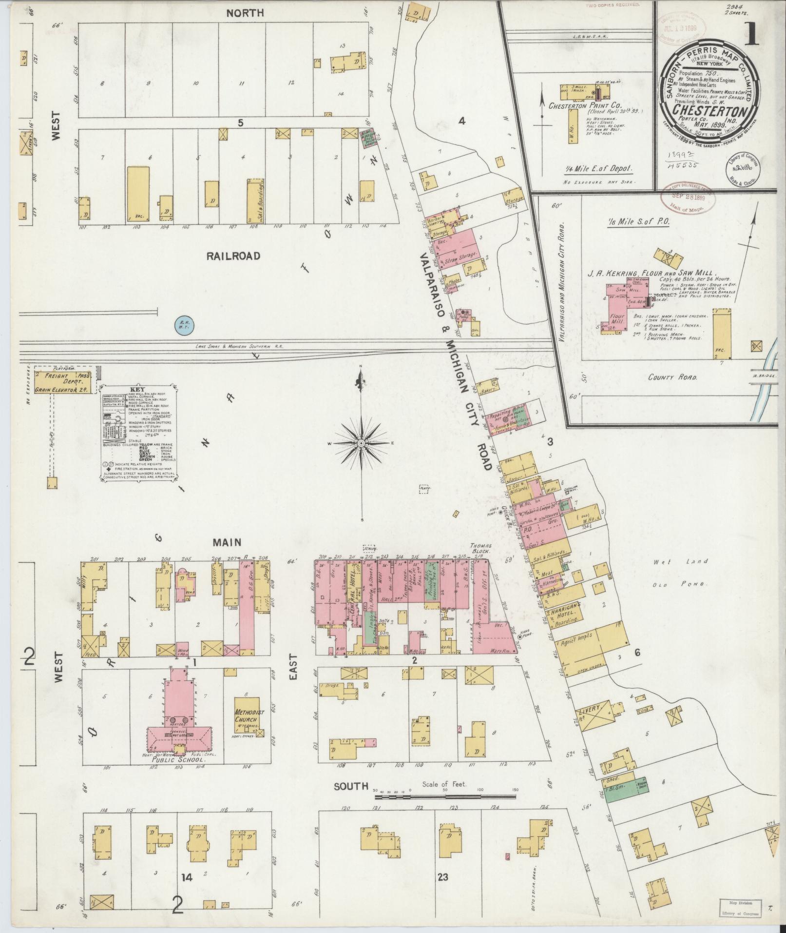 Sanborn Fire Insurance Map from Chesterton, Porter County, Indiana (1899), Sheet #0001 - Complete Map Set gallery image, historic Sanborn map, vintage wall art, Indiana Indiana