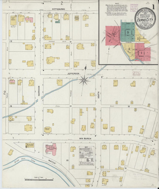 Sanborn Fire Insurance Map from Evans City, Butler County, Pennsylvania (1906), Sheet #0001 - Historic Sanborn Fire Insurance Map Print, vintage old map wall art, antique decor, genealogy gift, Pennsylvania Pennsylvania map