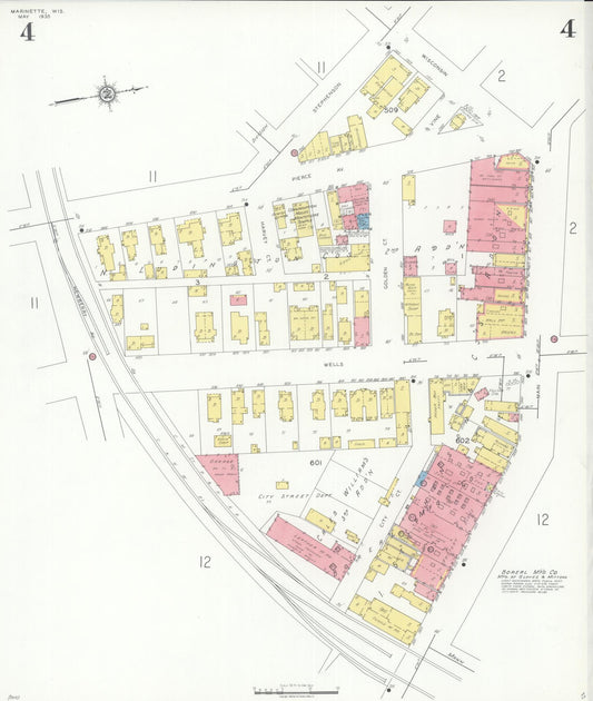 Sanborn Fire Insurance Map from Marinette, Marinette County, Wisconsin (1935), Sheet #0004 - Historic Sanborn Fire Insurance Map Print, vintage old map wall art, antique decor, genealogy gift, Wisconsin Wisconsin map