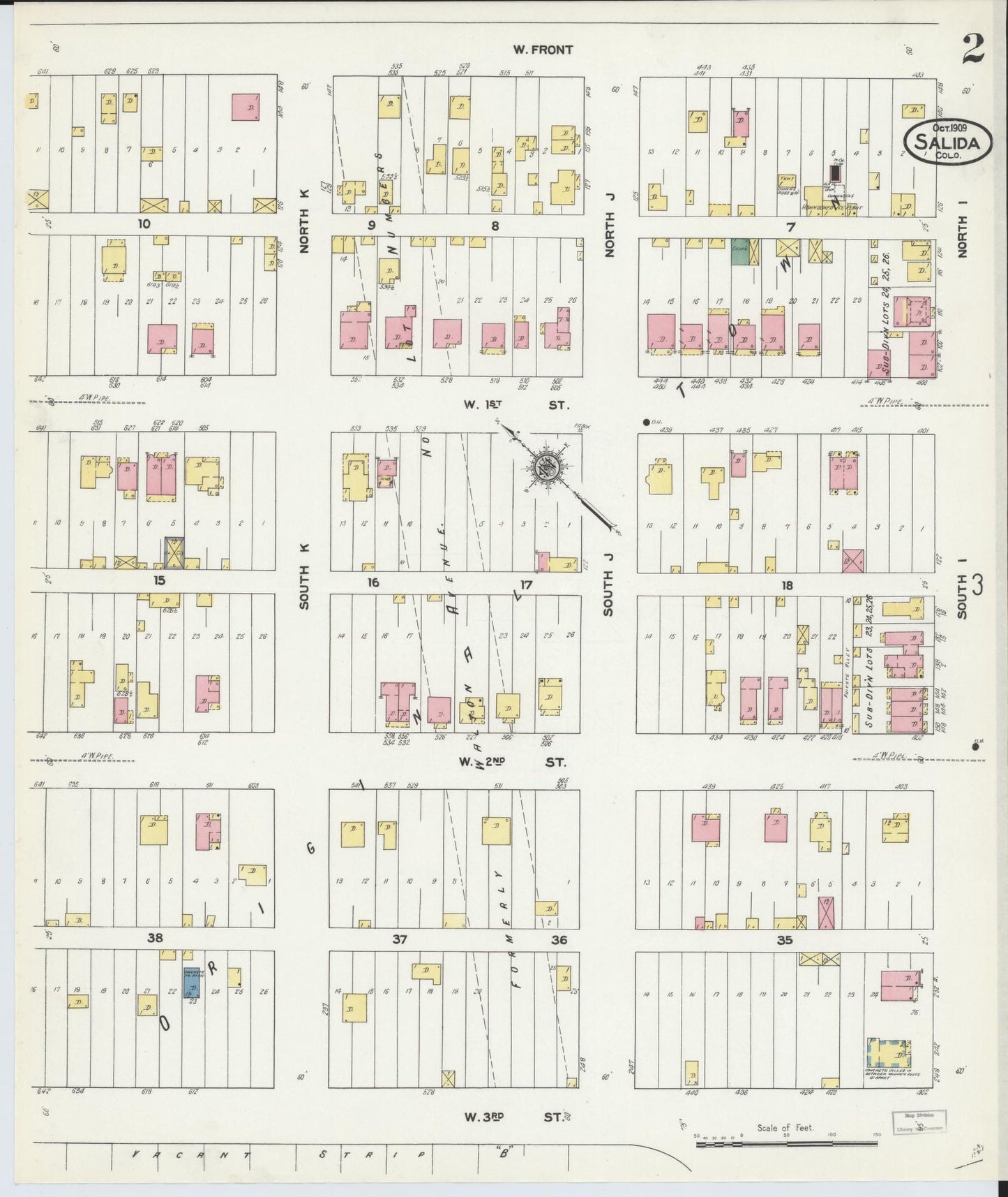 Sanborn Fire Insurance Map from Salida, Chaffee County, Colorado (1909), Sheet #0002 - Historic Sanborn Fire Insurance Map Print, vintage old map wall art, antique decor, genealogy gift, Colorado Colorado map