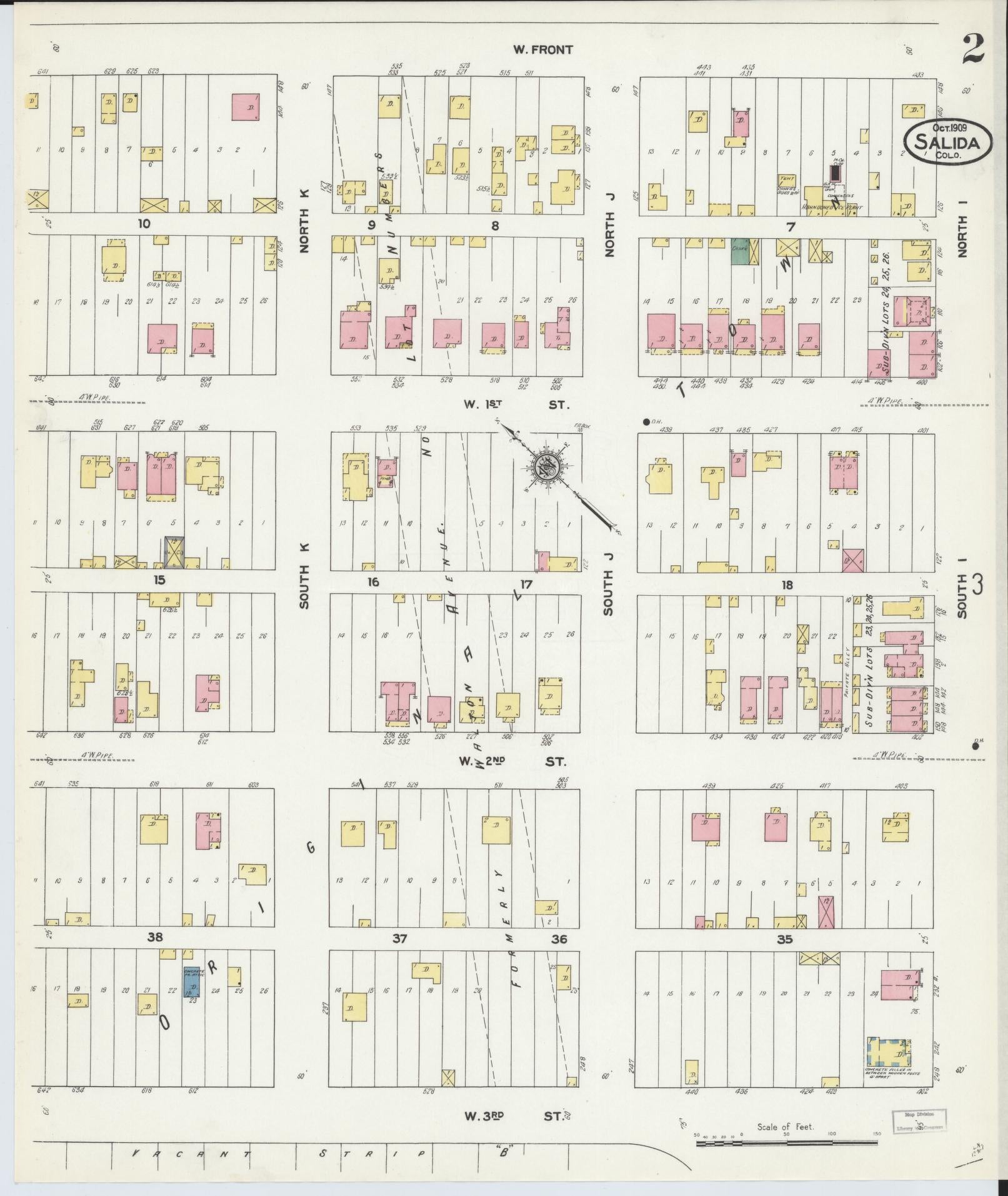 Sanborn Fire Insurance Map from Salida, Chaffee County, Colorado (1909), Sheet #0002 - Historic Sanborn Fire Insurance Map Print, vintage old map wall art, antique decor, genealogy gift, Colorado Colorado map
