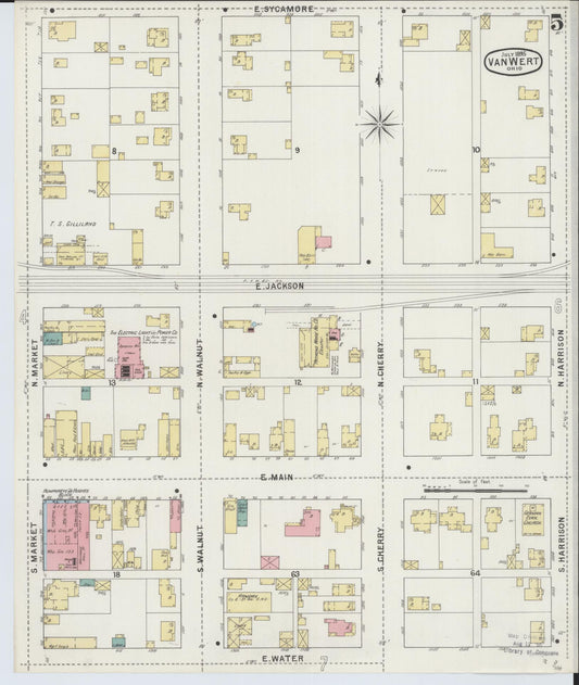 Sanborn Fire Insurance Map from Van Wert, Van Wert County, Ohio (1895), Sheet #0005 - Historic Sanborn Fire Insurance Map Print, vintage old map wall art, antique decor, genealogy gift, Ohio Ohio map